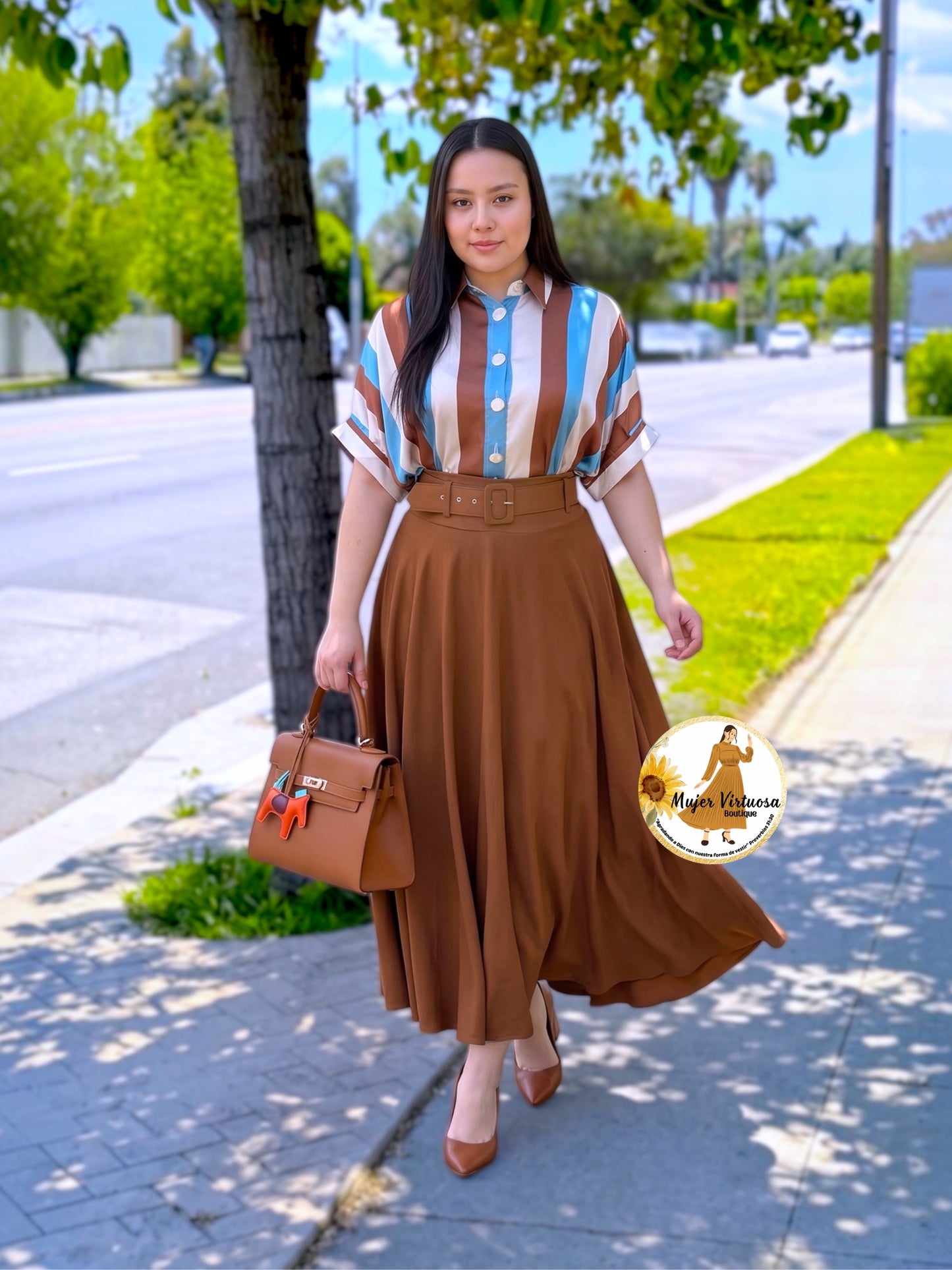 Marina Caramel Belted Skirt