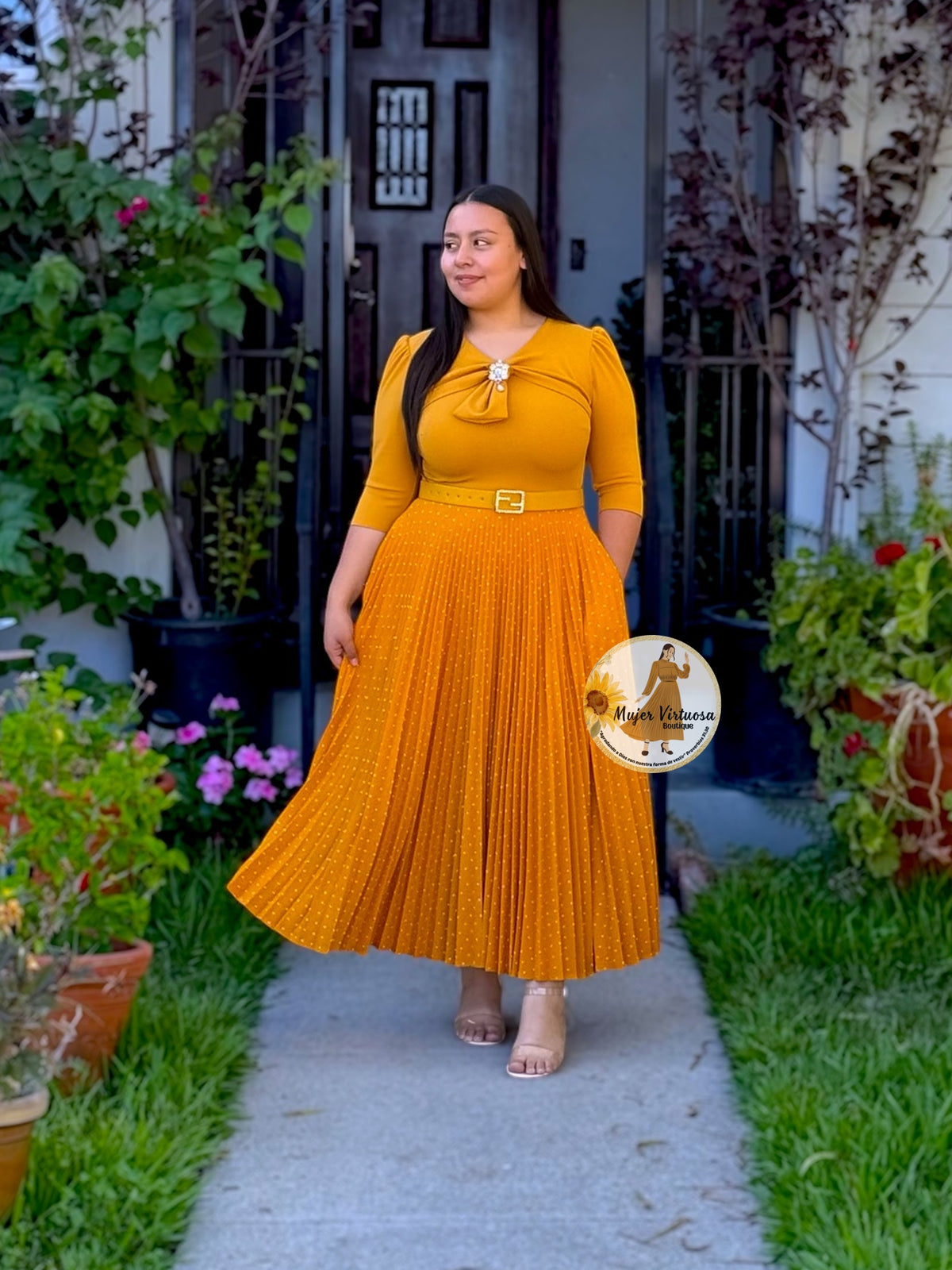 Berenice Mustard Polka Dot Dress