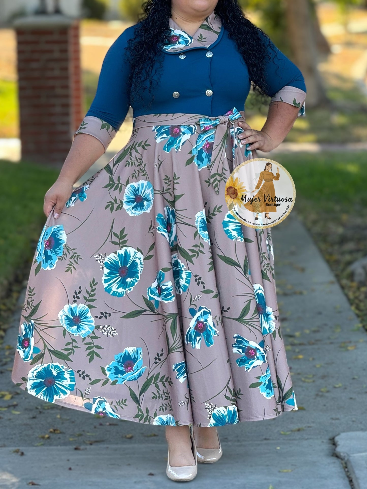 Raquel Teal & Mocha Floral Dress