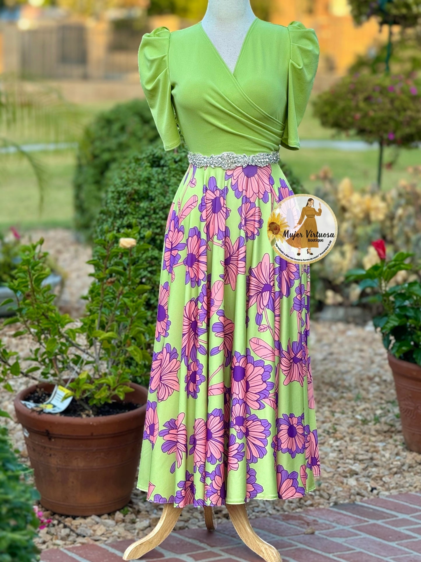 Susan Green Pistachio Floral Dress