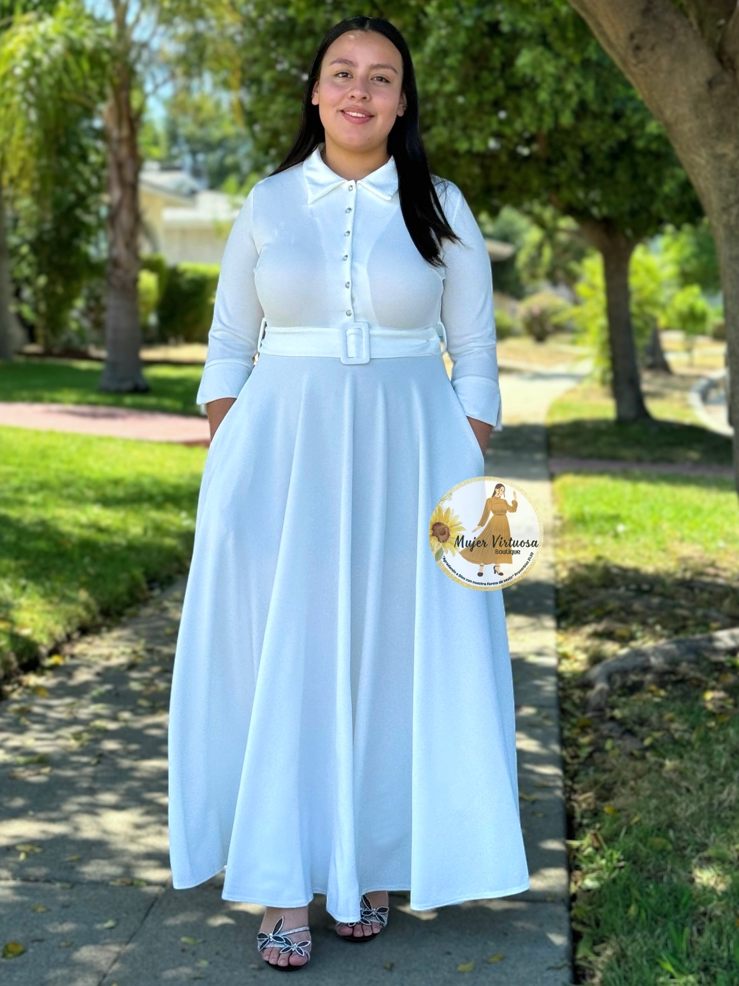 Hadassah White Belted Floral Dress