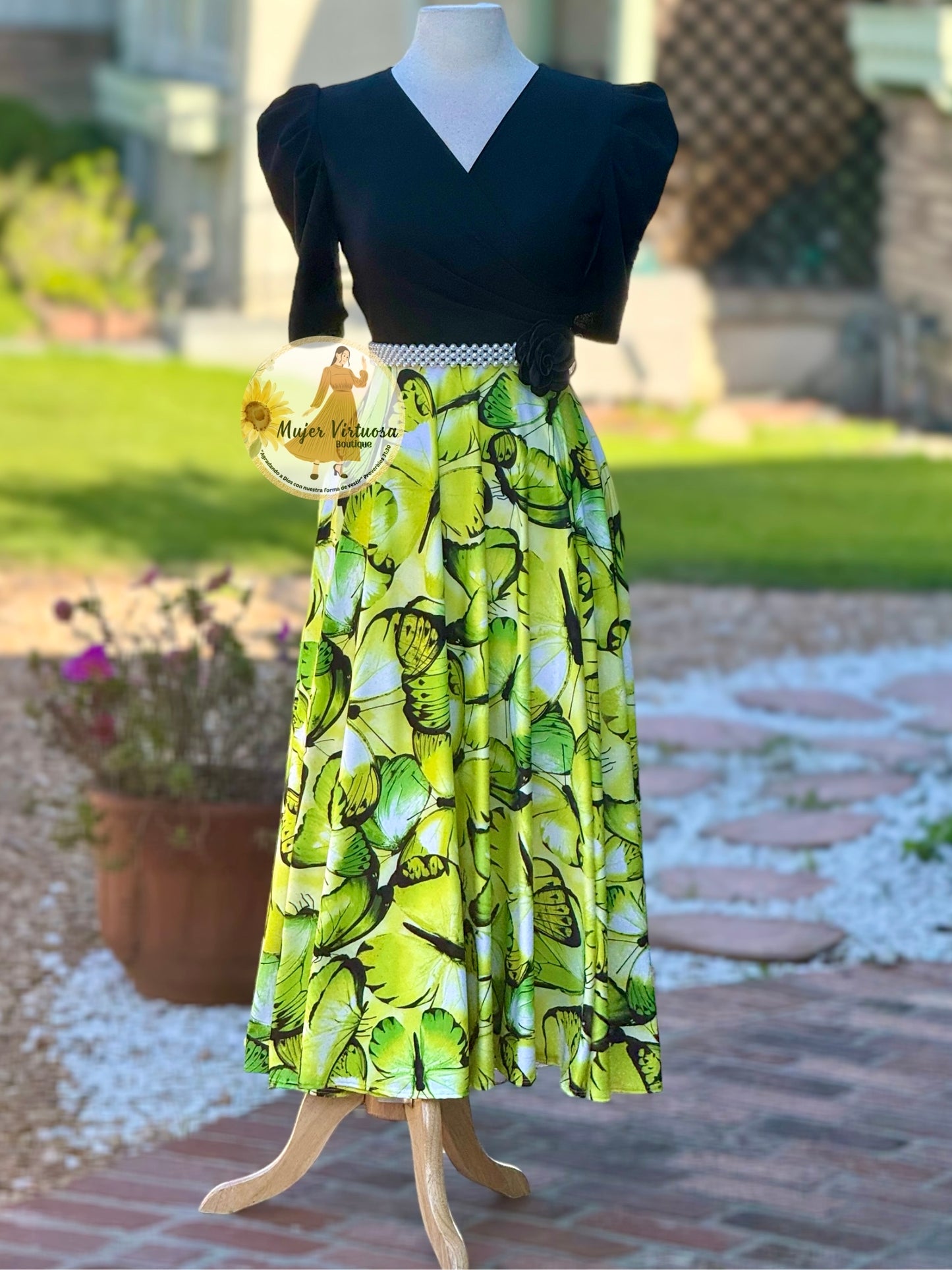 Susan Lime & Black Butterfly Dress