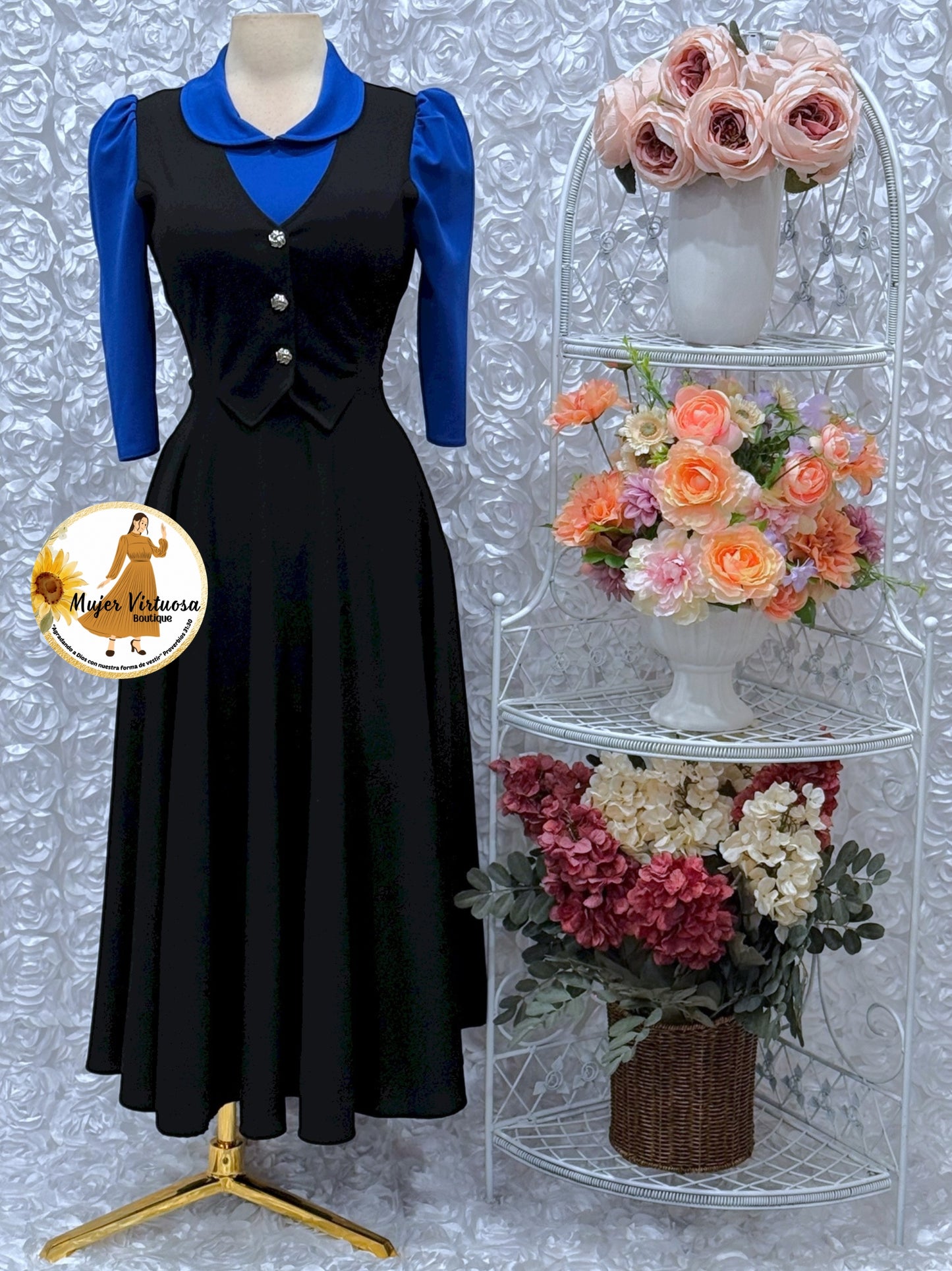 Royal Blue & Black 2 in 1 Dress