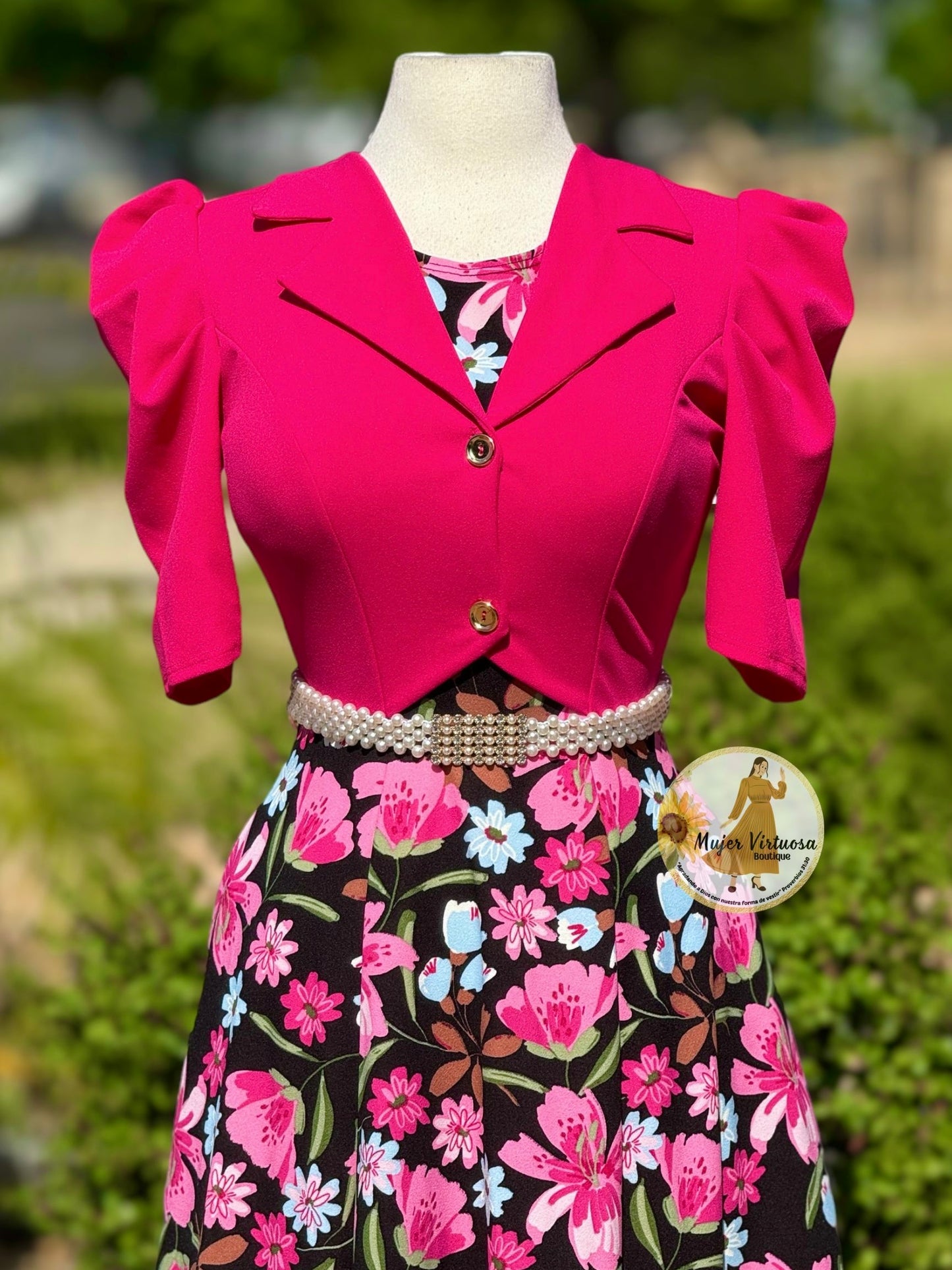 Fucsia Blazer Floral Midi Dress