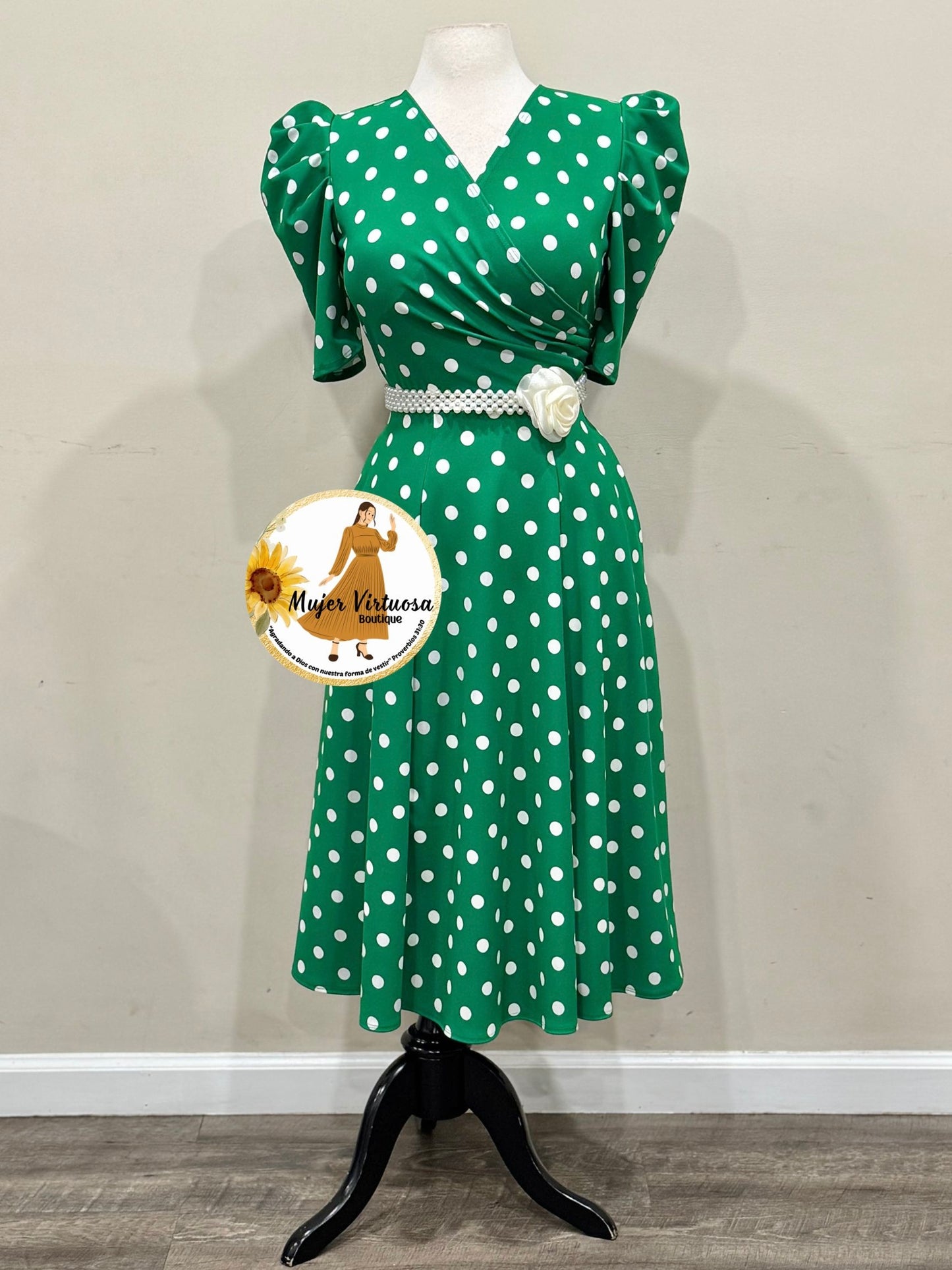 Green Polka Dot Midi Dress