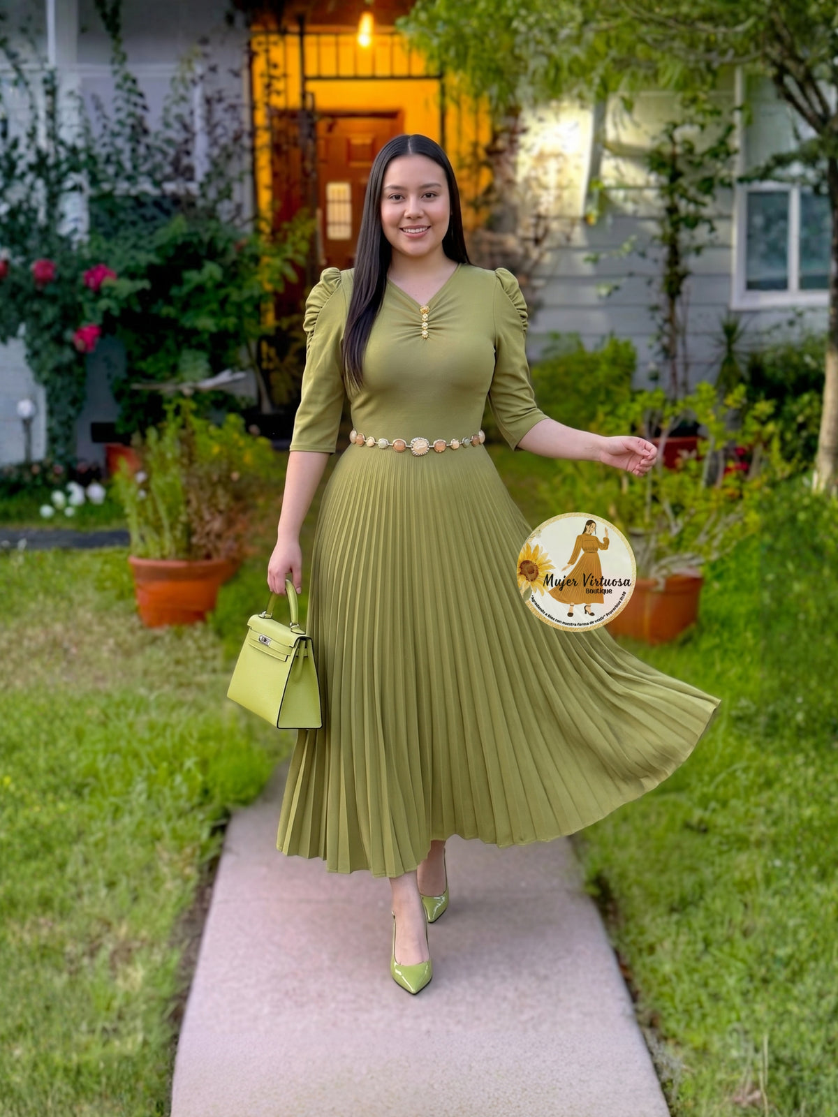 Sasha Olive Brooch Dress