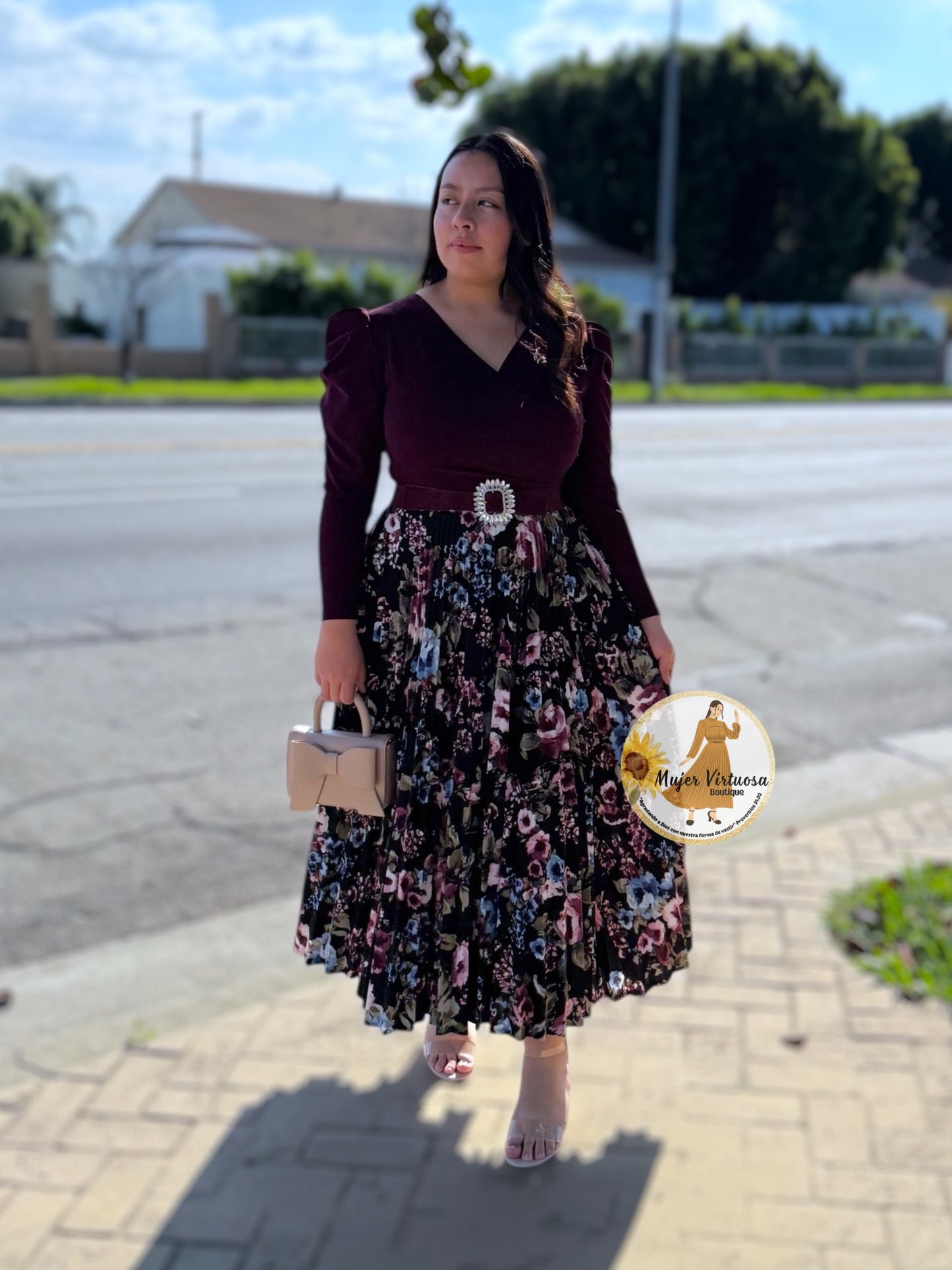 Yvette Plum & Black Floral Dress