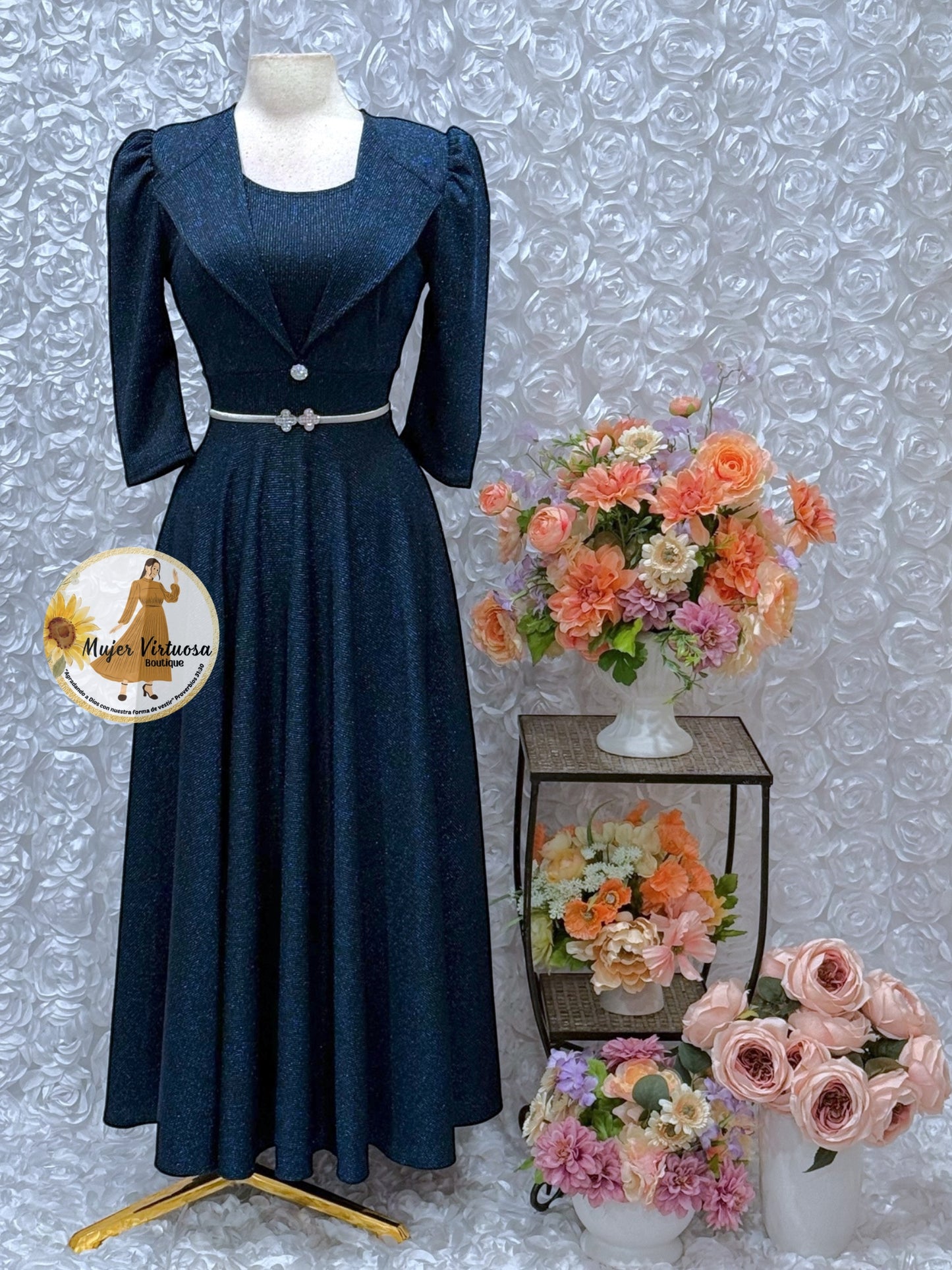 Astrid Black/Blue Shiny Blazer Dress