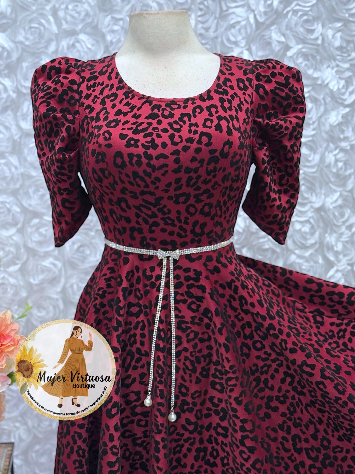 Burgundy Animal Print Velvet Dress