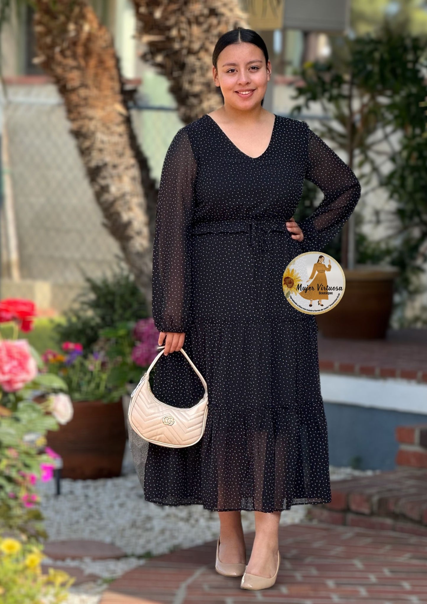 Black Polka Dot Midi Dress