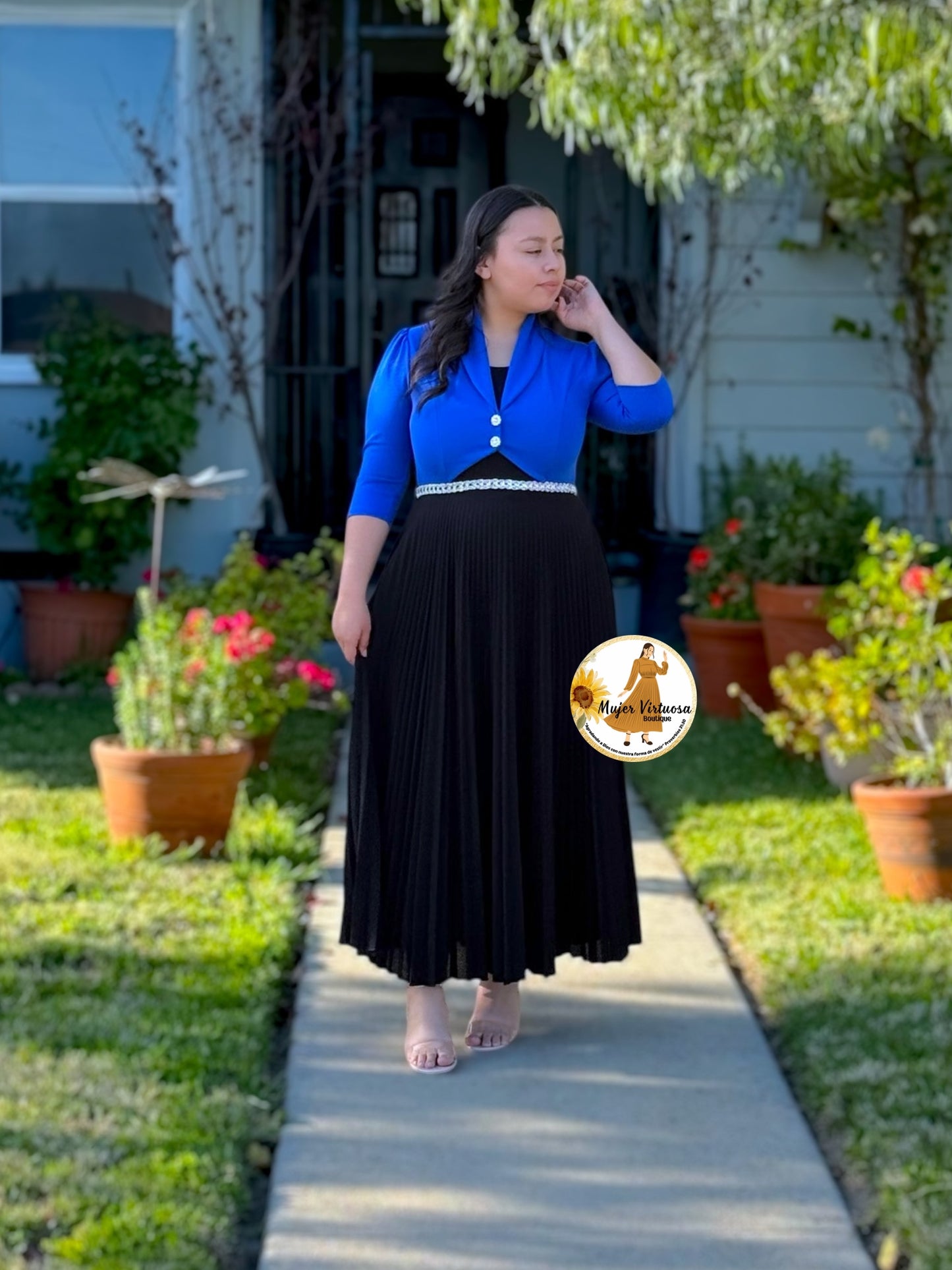 Emely Royal Blue & Black Dress