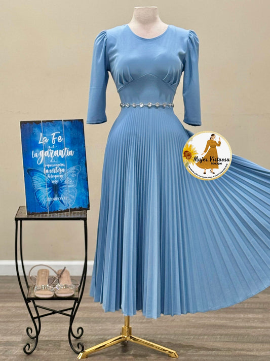 Cristel Sky Blue Pleated Dress