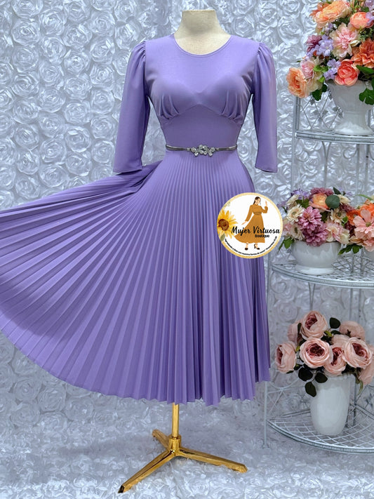 Cristel Lilac Midi Pleated Dress