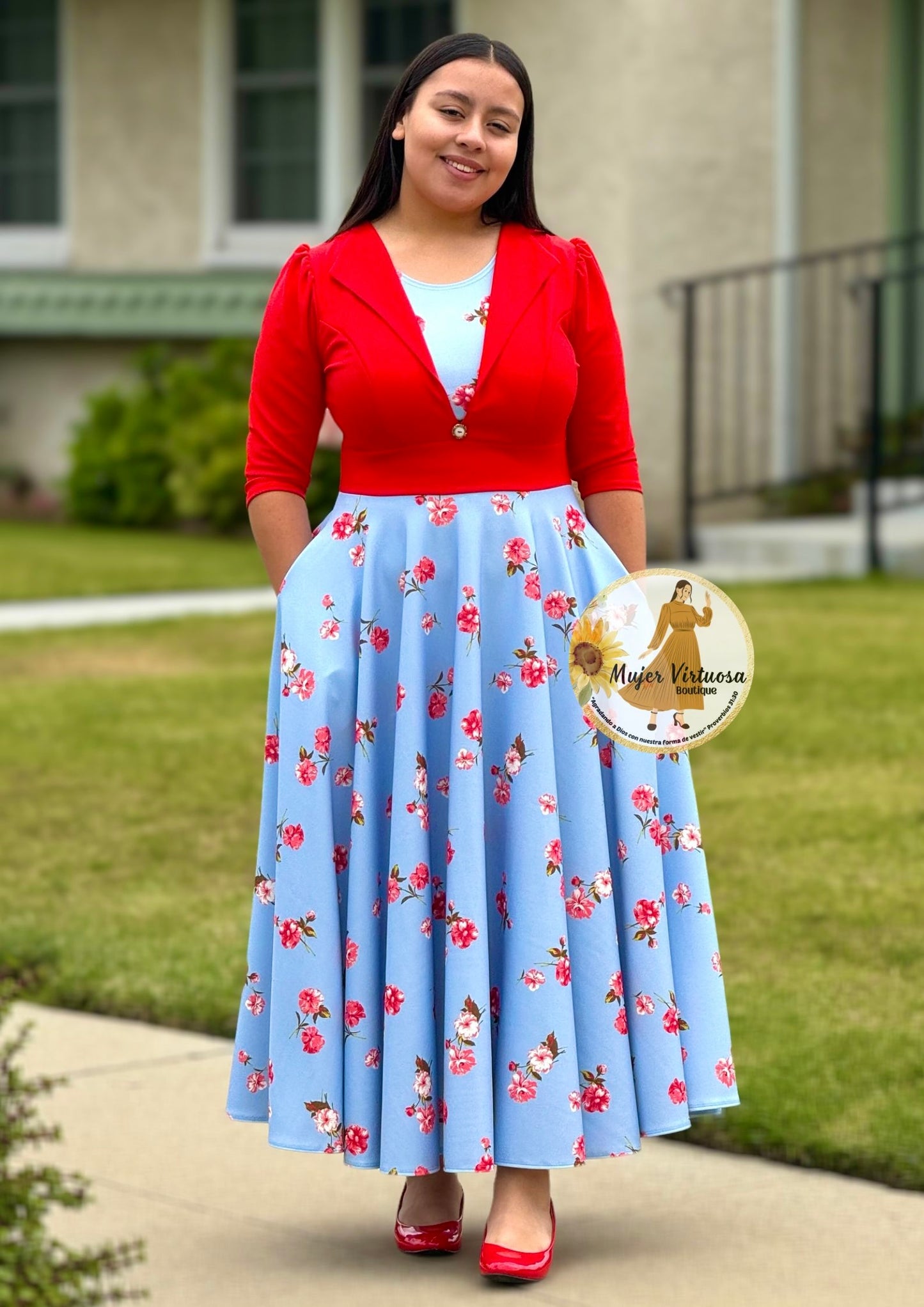 Astrid Red & Blue Floral Blazer Dress