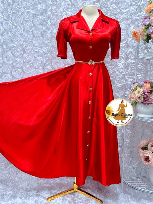 Jimena Red Satin Dress