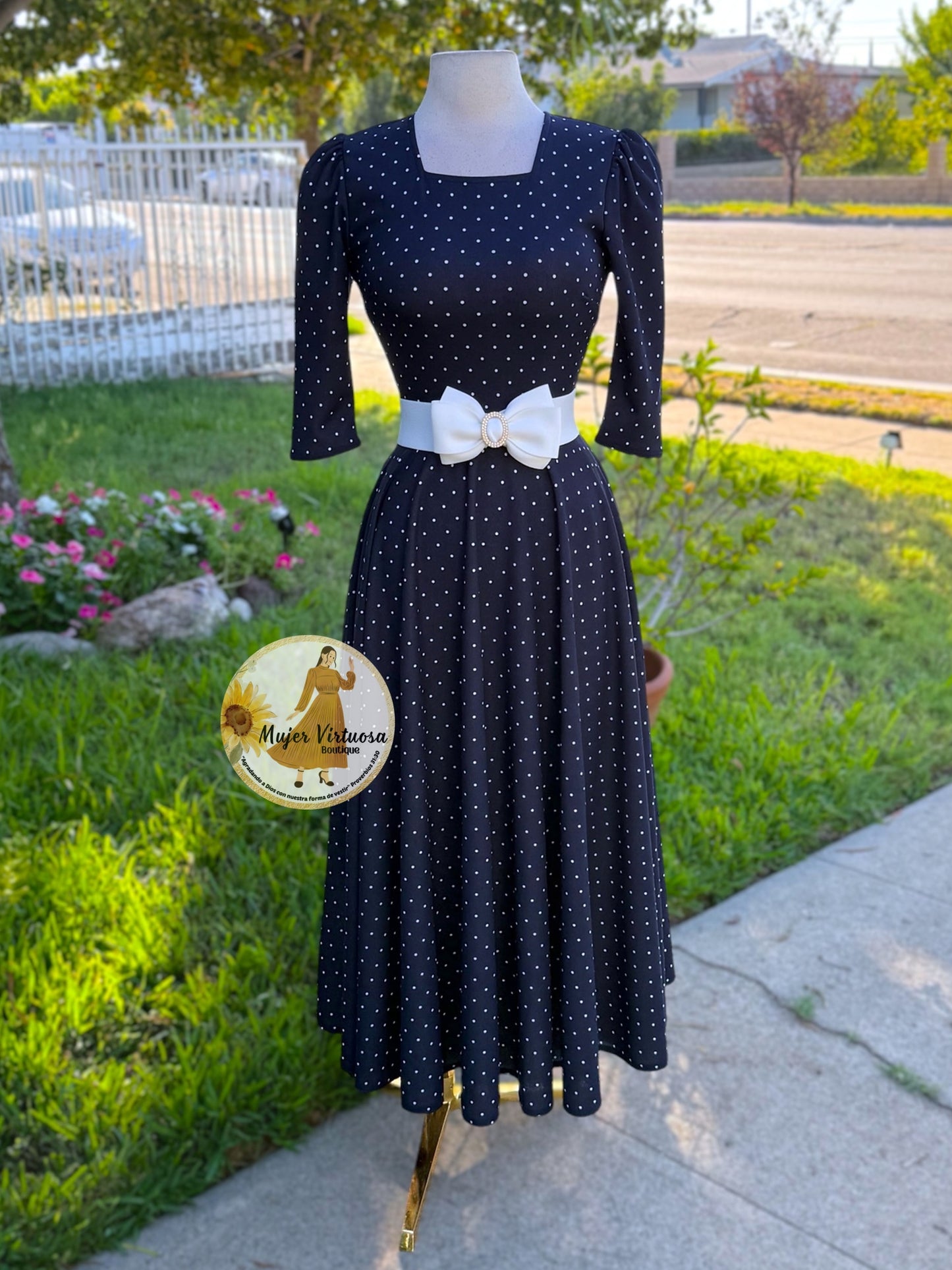 Eunice Navy Polka Dot Dress