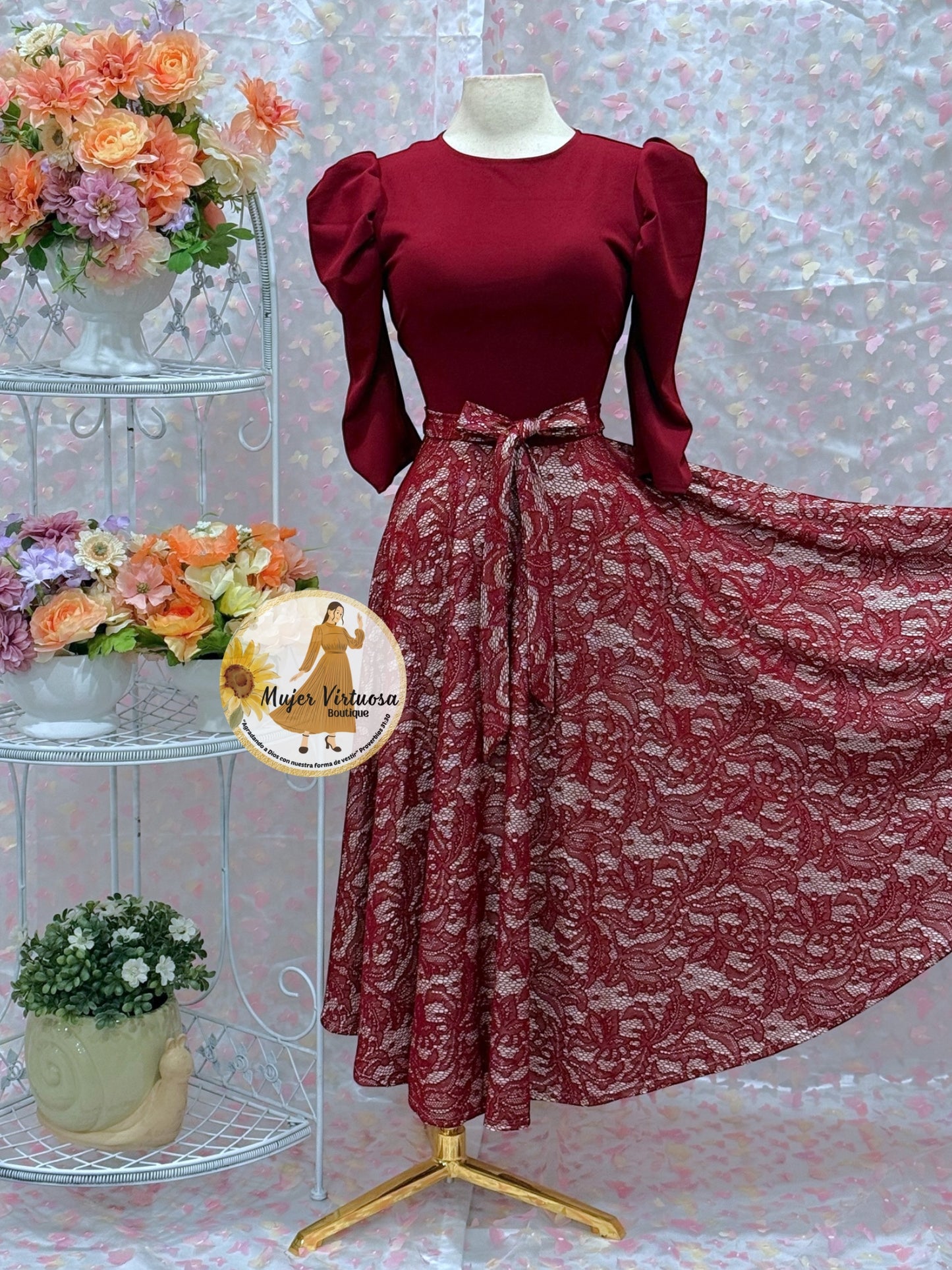 Burgundy Lace Midi Dress