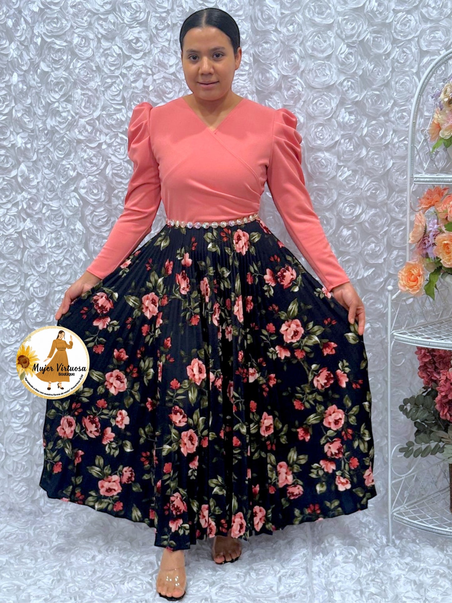 Yvette Old Pink & Navy Floral Dress