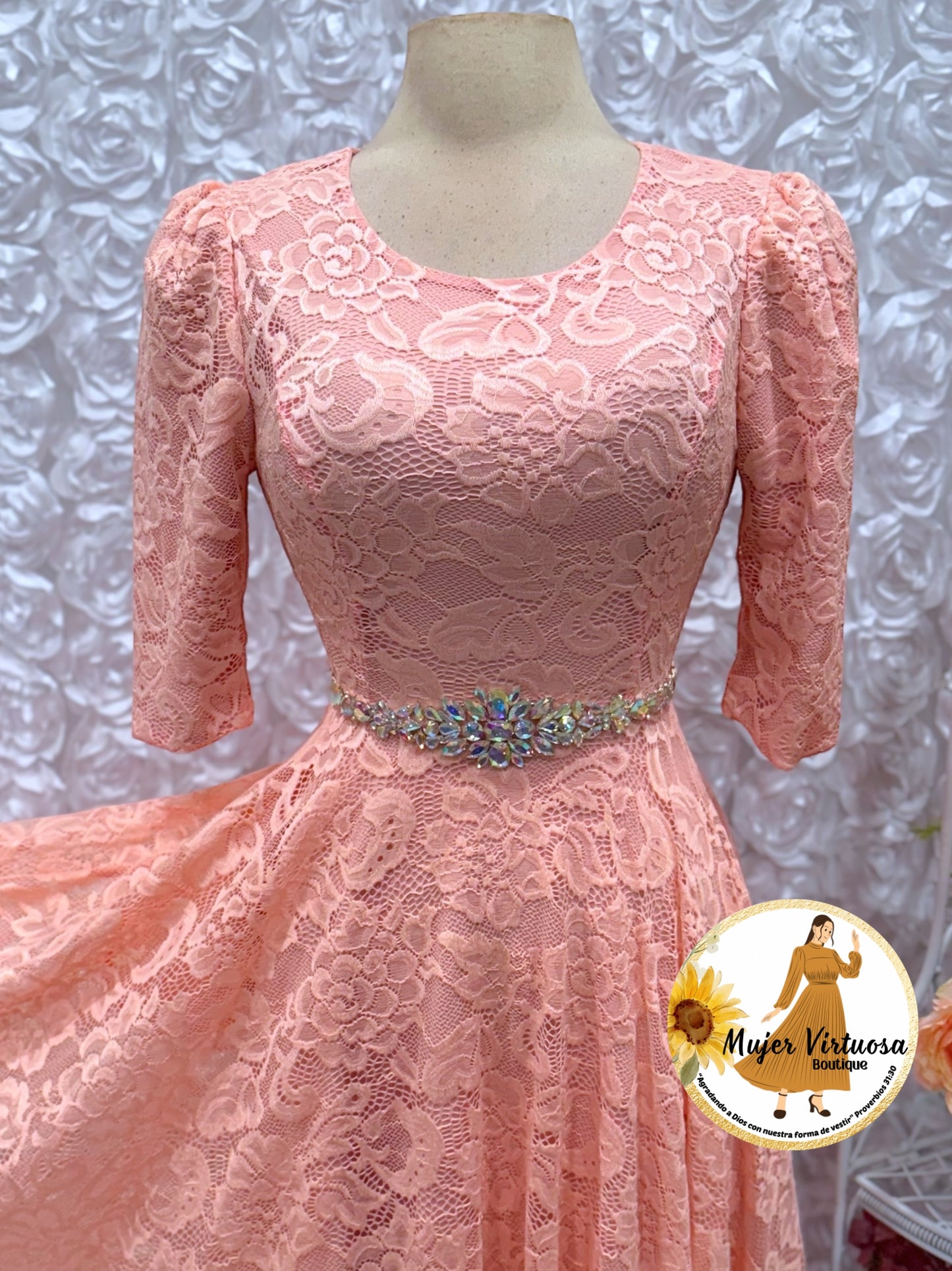 Camila Light Peach Lace Dress