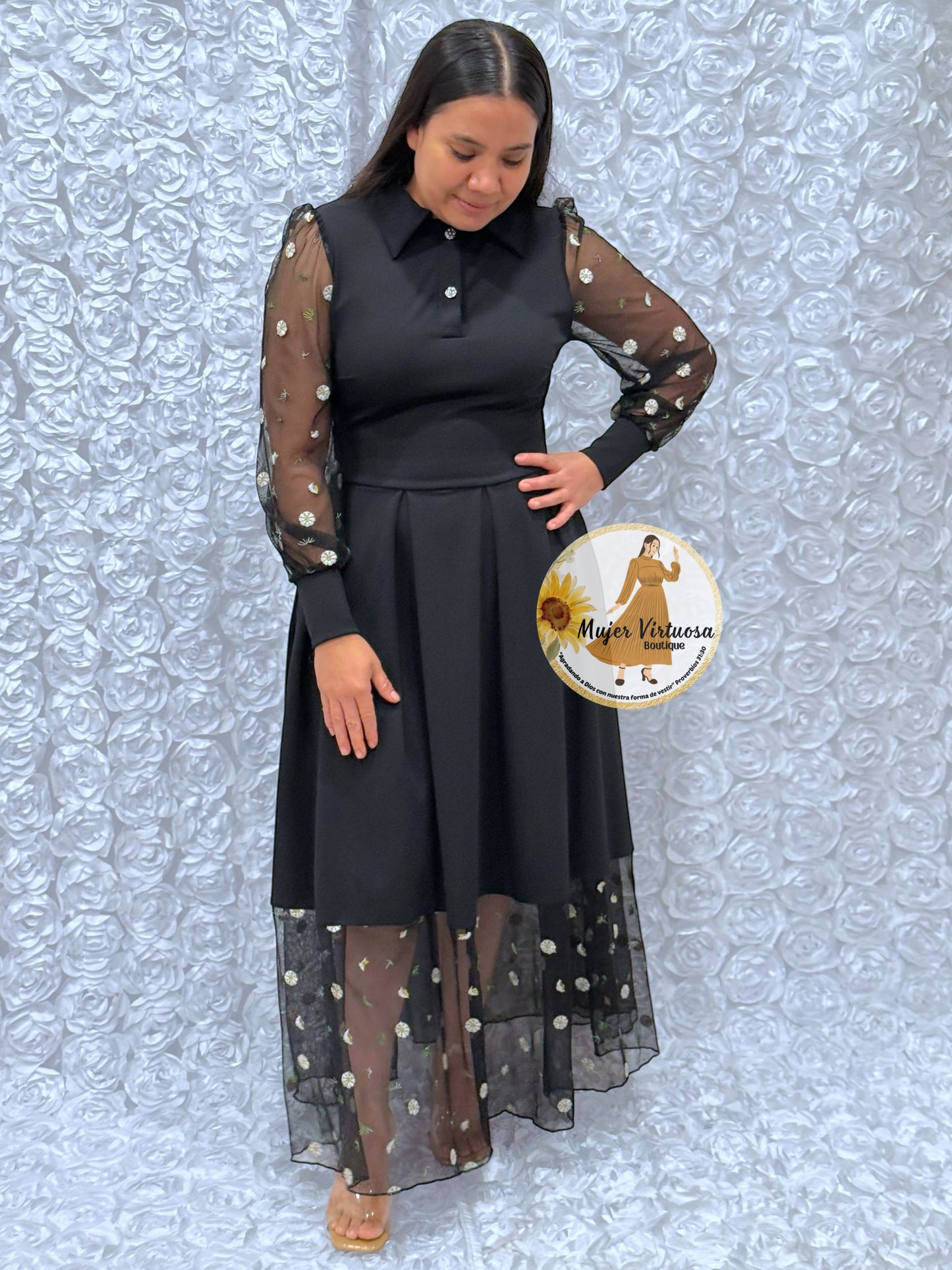 Belinda Black Pleated Dress