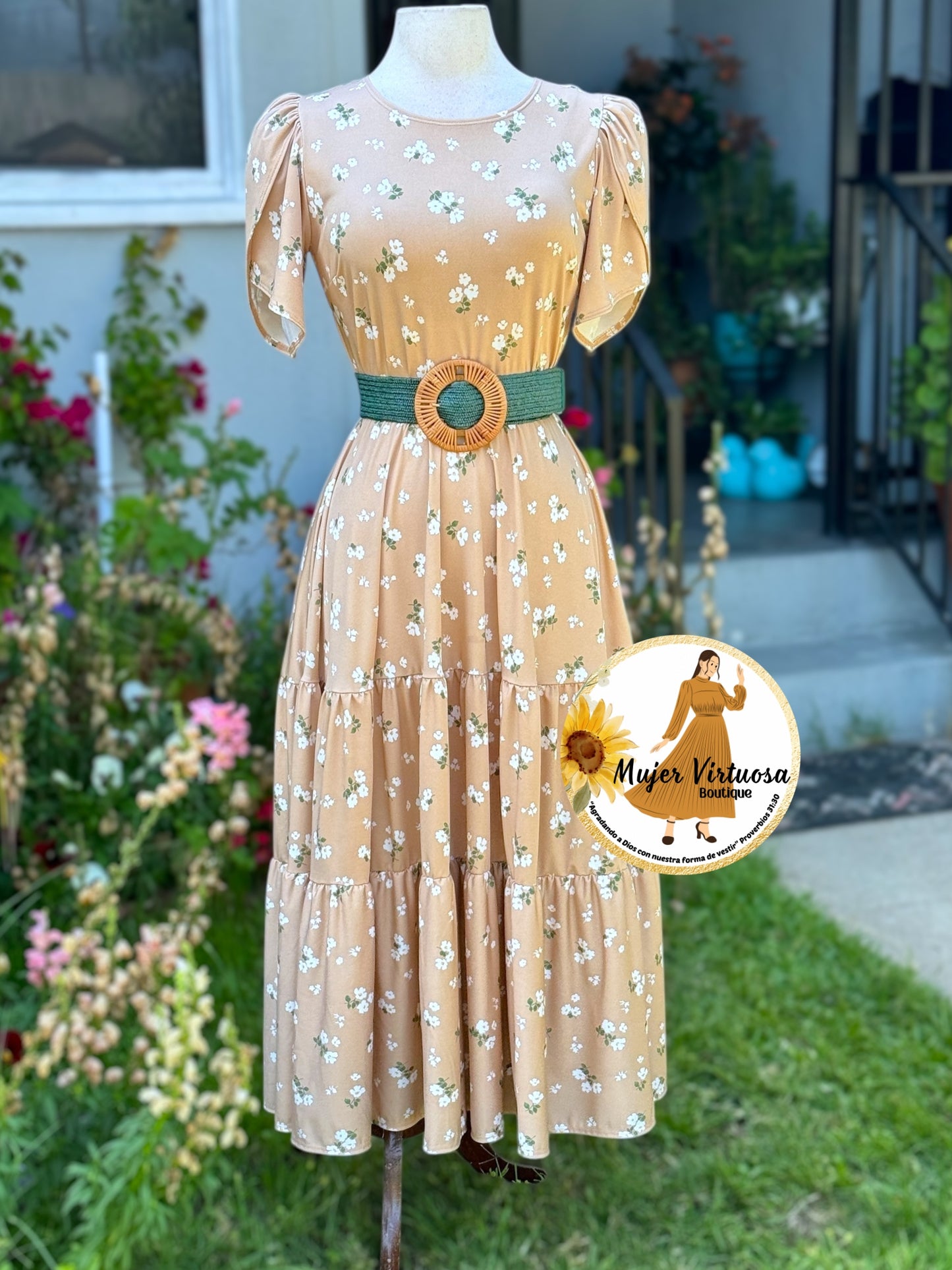 Abigail Beige Three Tier Dress