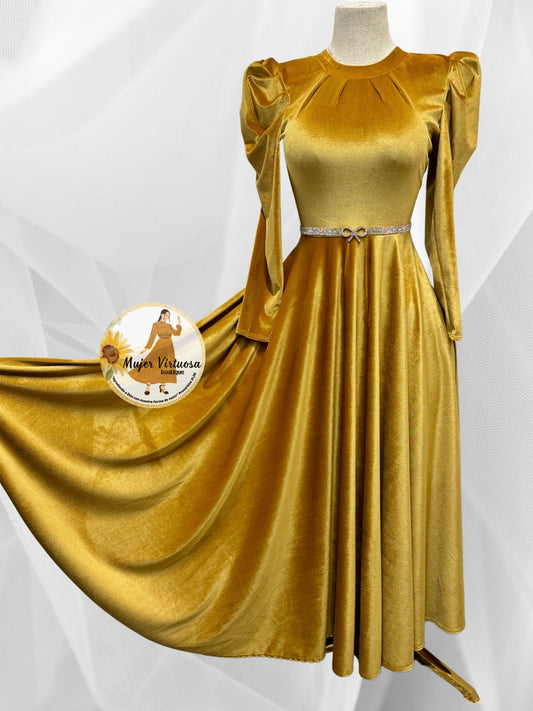 Eloisa Gold Velvet Dress