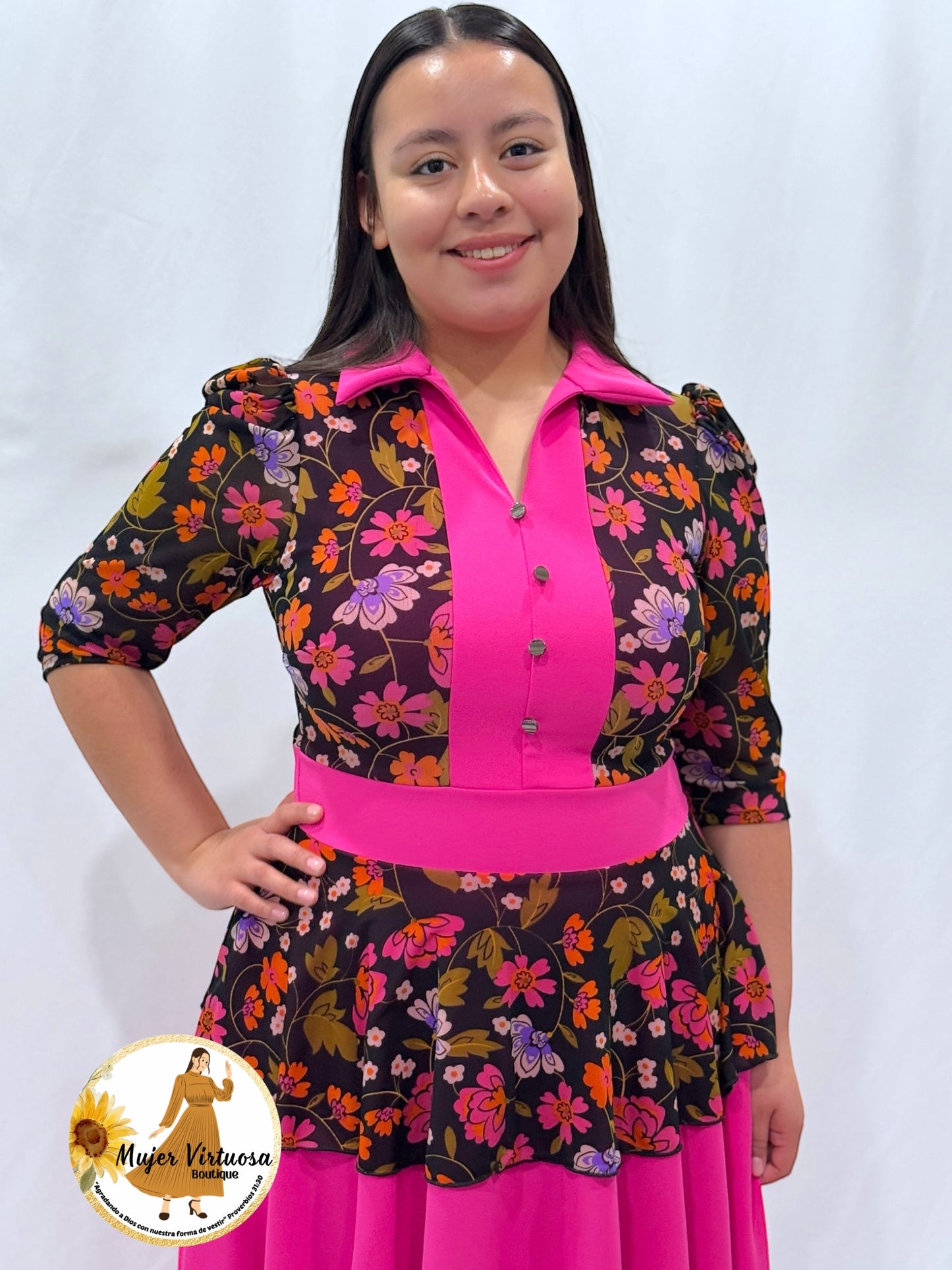 Analy Fucsia & Black Floral Dress