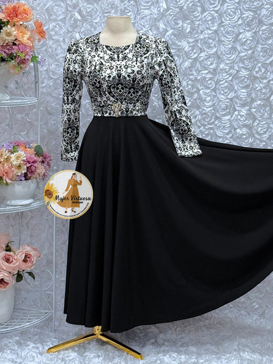Nadia Black/White Floral Dress