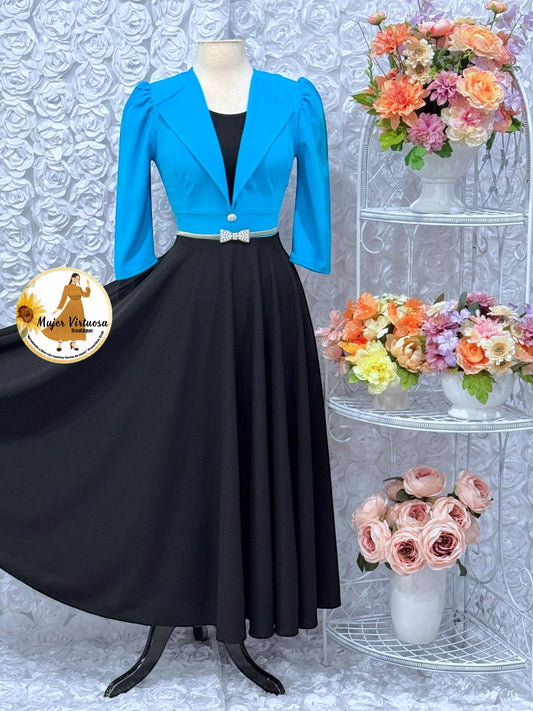 Astrid Aqua & Black Blazer Dress