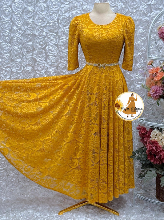 Camila Mustard Lace Dress