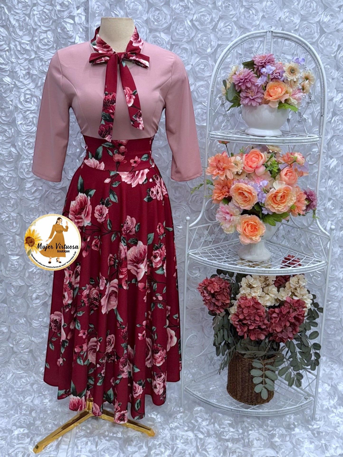 Mauve & Wine Floral Dress