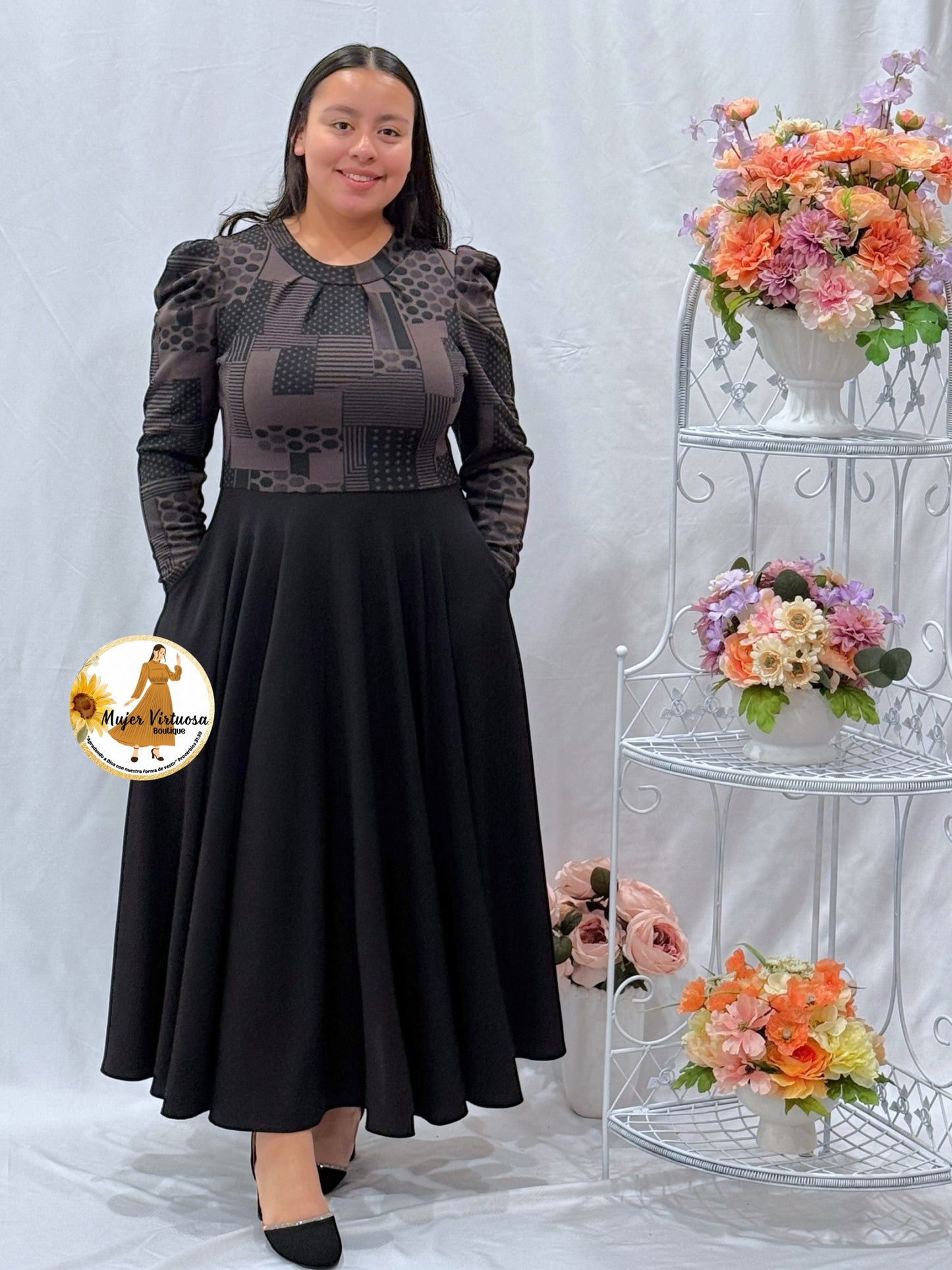 Eloisa Black/Brown Polka Dot Dress
