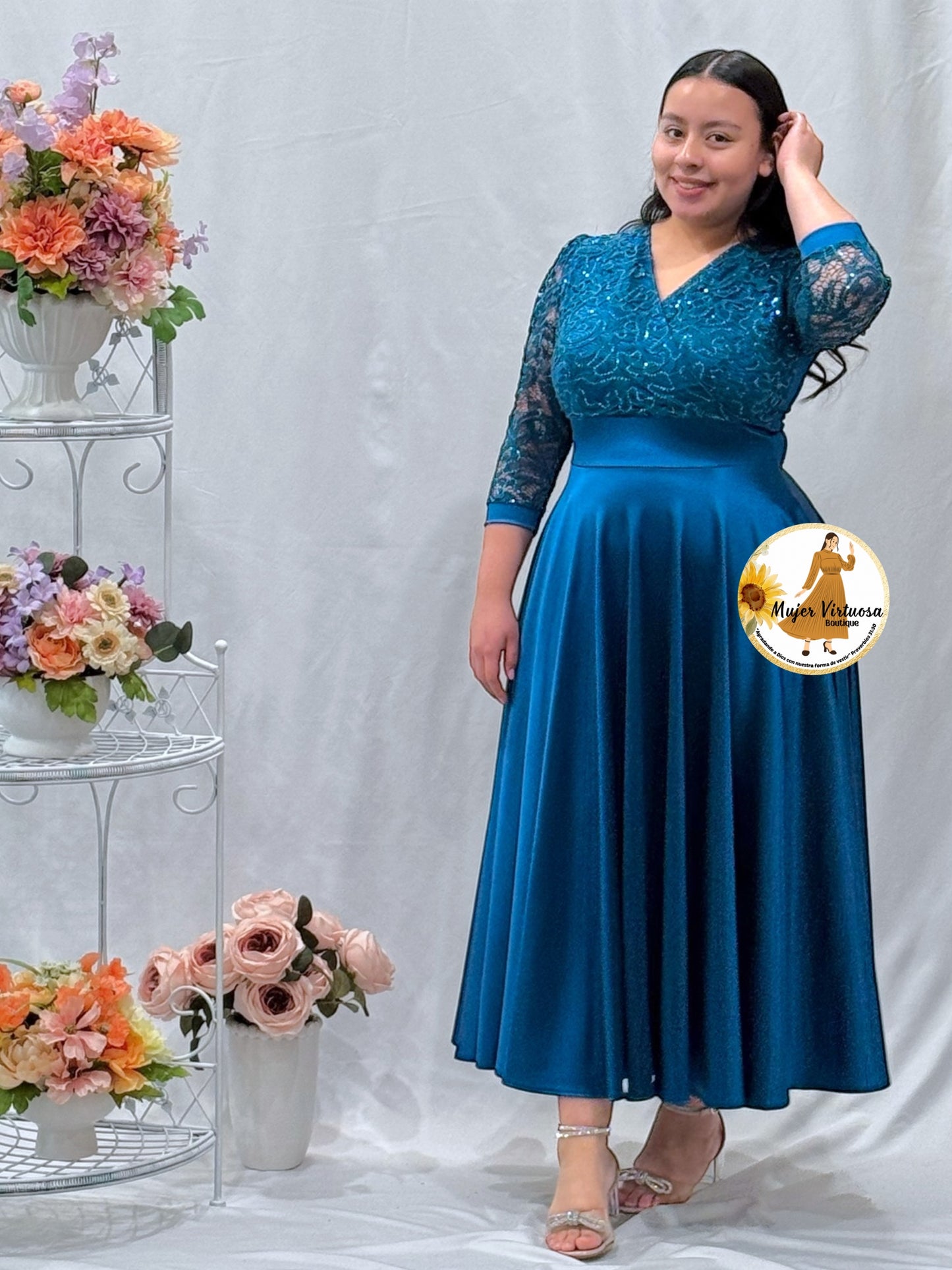 Cecilia Teal Satin Dress