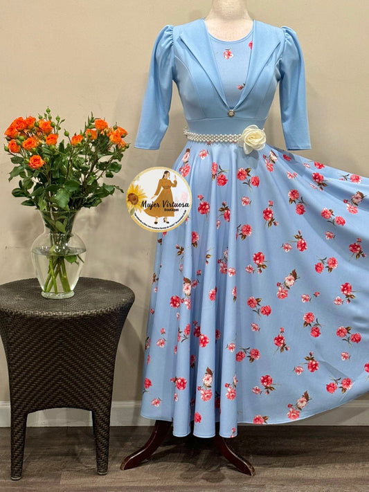 Astrid Sky Blue Blazer Floral Dress