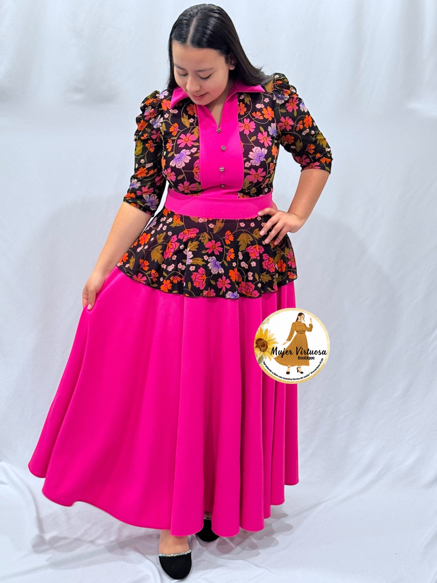 Analy Fucsia & Black Floral Dress