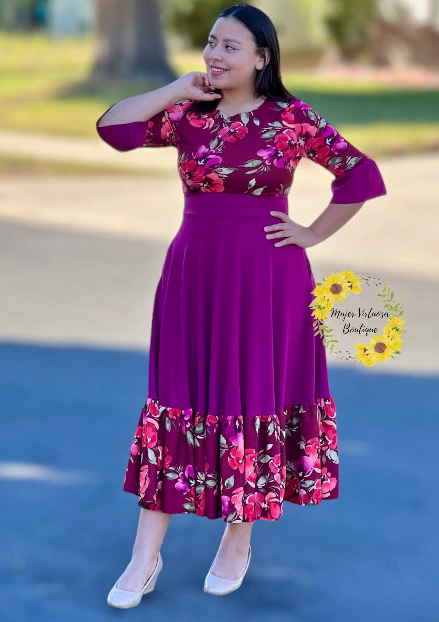 Hannah Burgundy Floral Dress