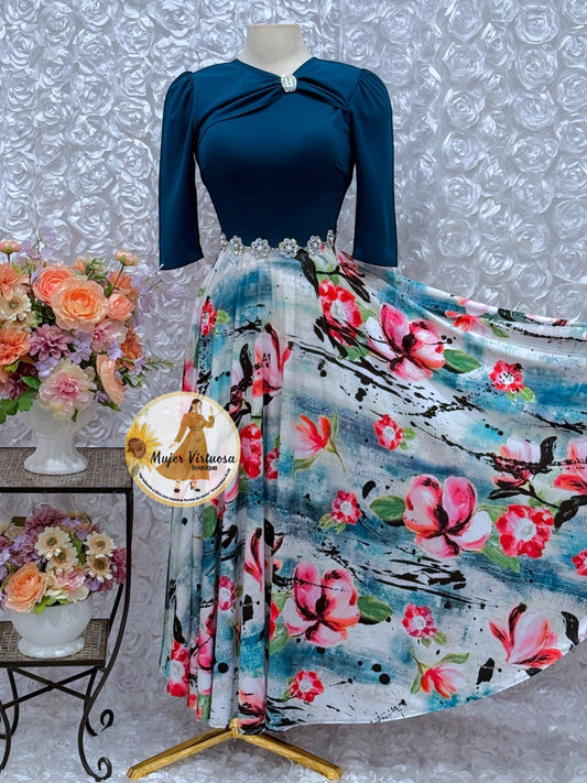 Rosalie Teal Floral Dress