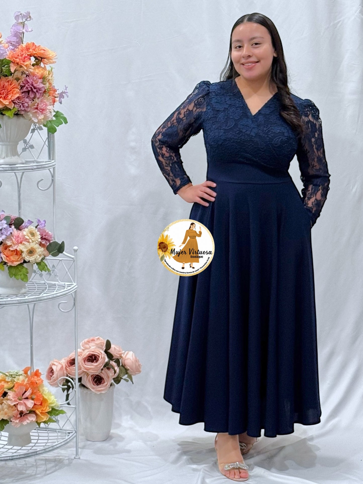 Florencia Navy Lace & Crepe Dress