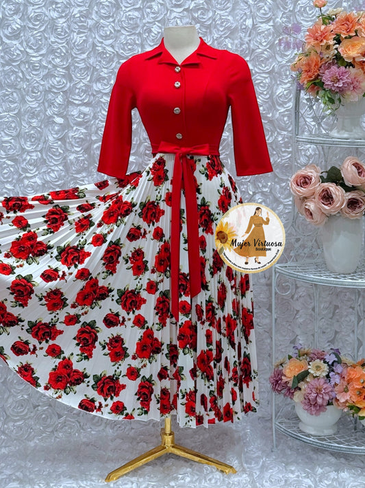 Eliza Red/White Floral Dress