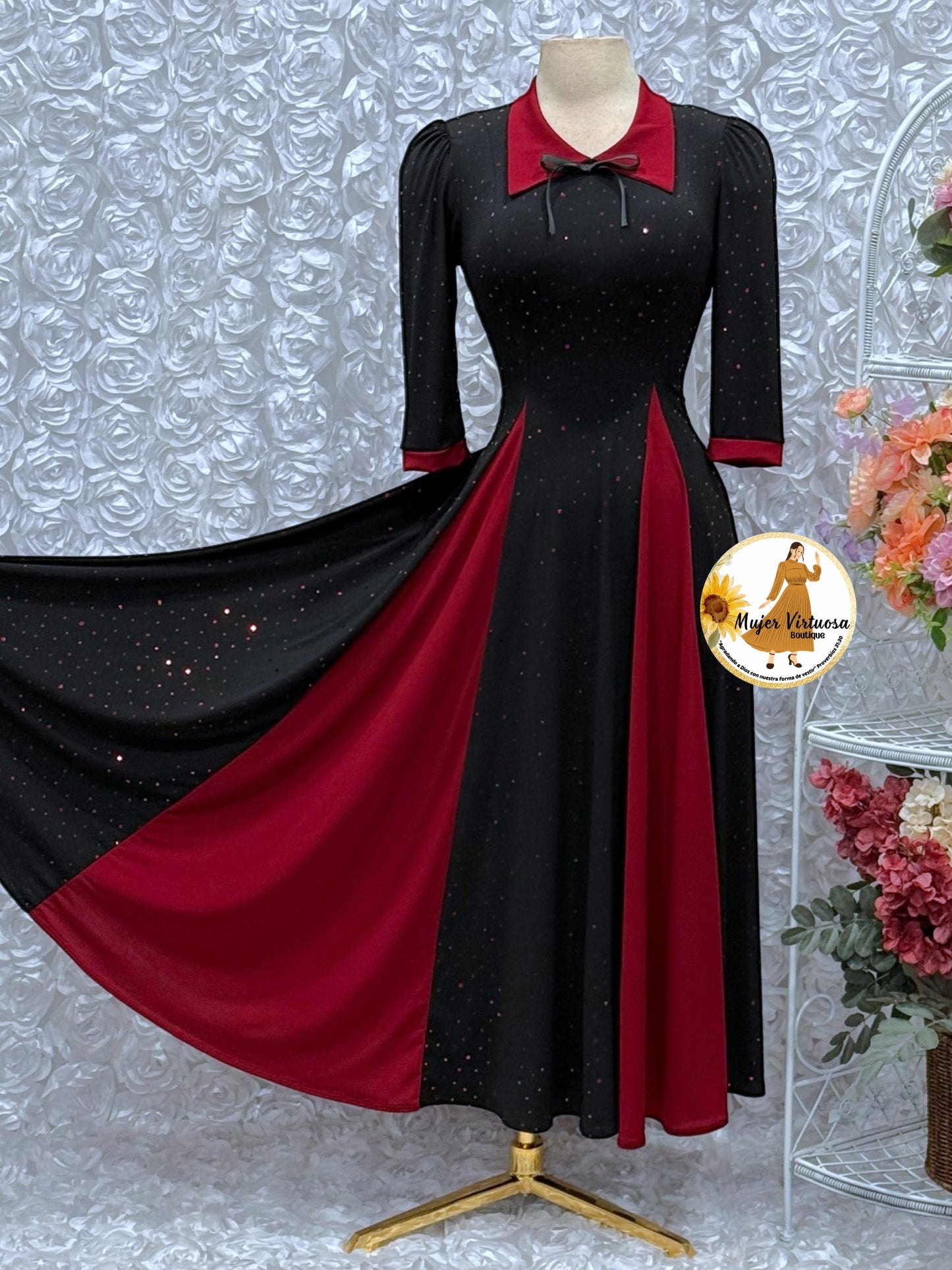 Victoria Burgundy & Black Sequin Dress