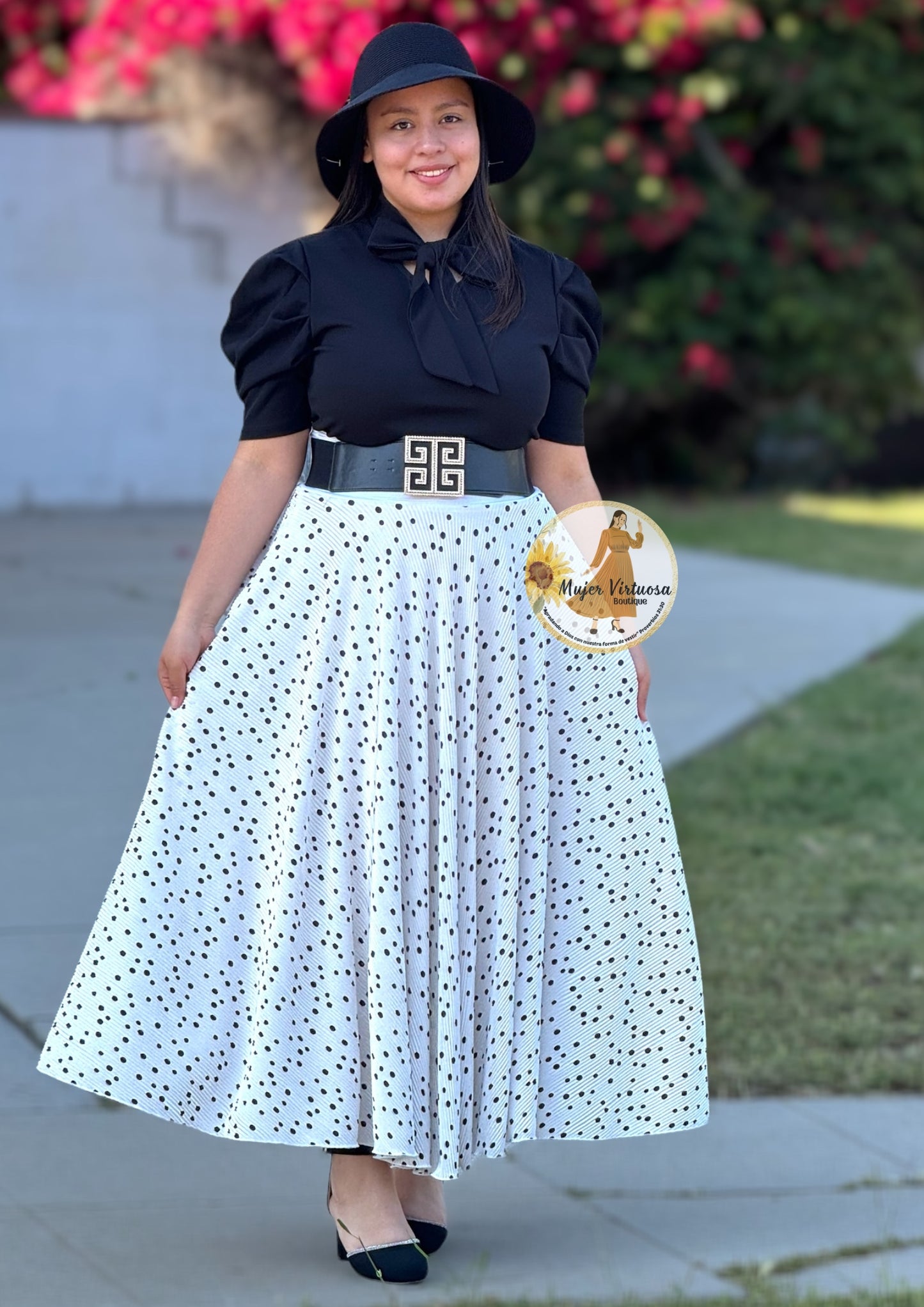 White Polka Dot Maxi Chiffon Skirt