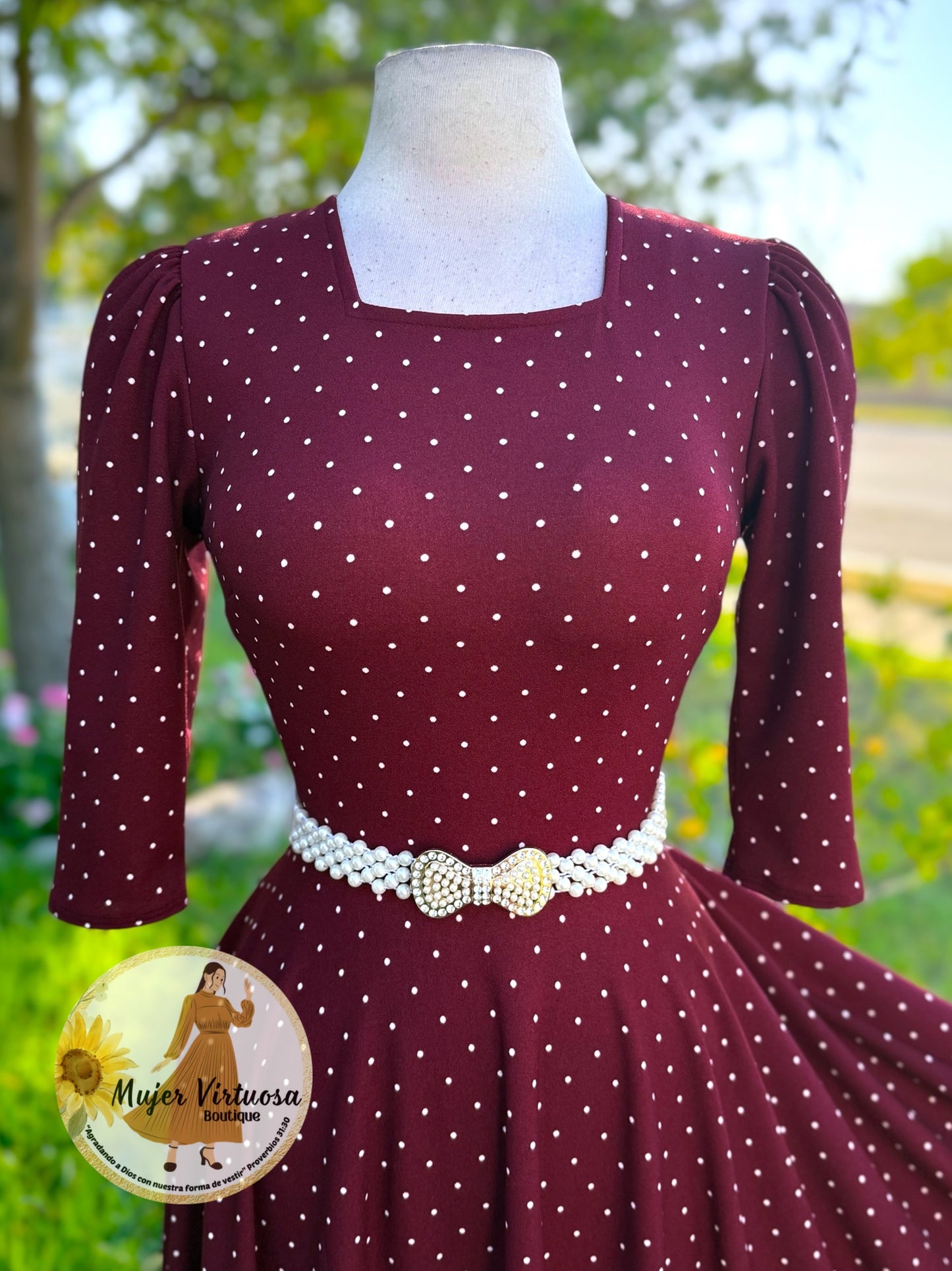 Eunice Burgundy Polka Dot Dress