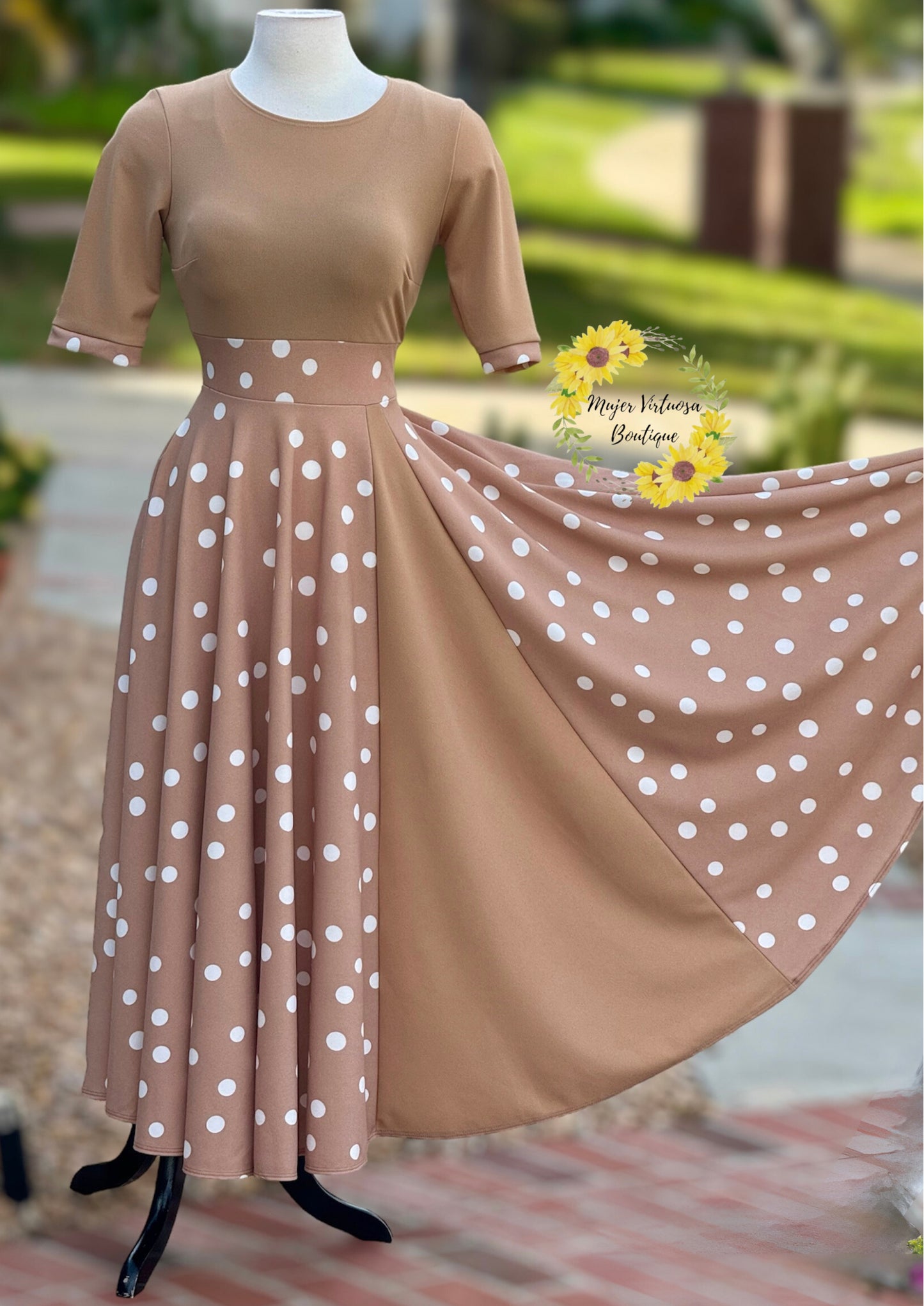 Andrea Mocha Polka Dot Dress