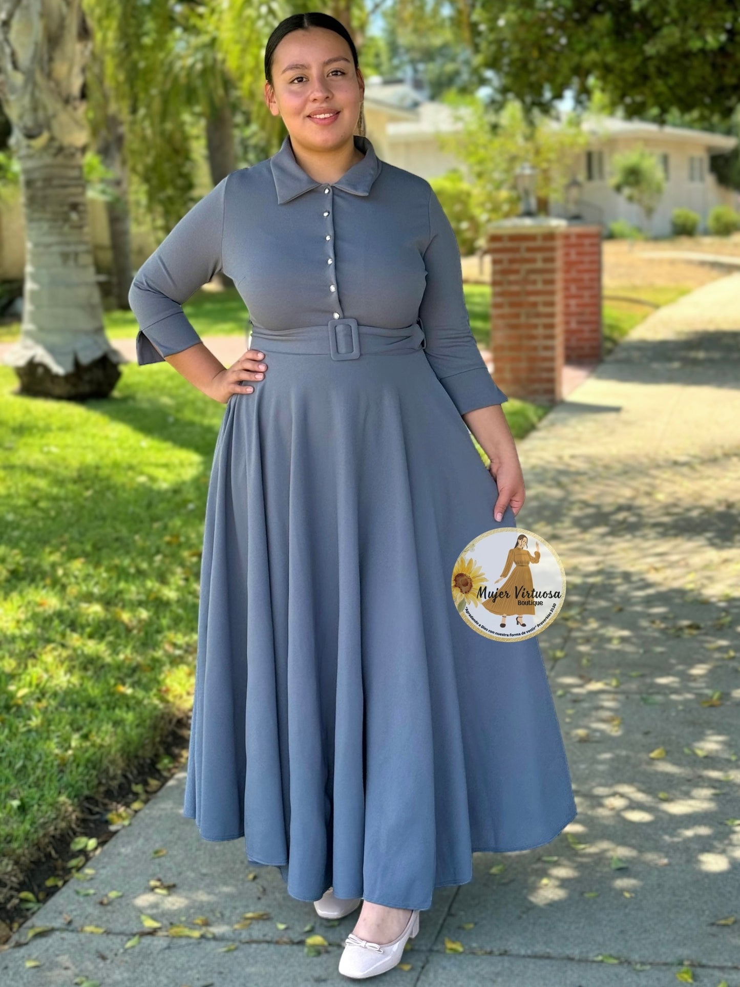 Hadassah Grey Belted Floral Dress