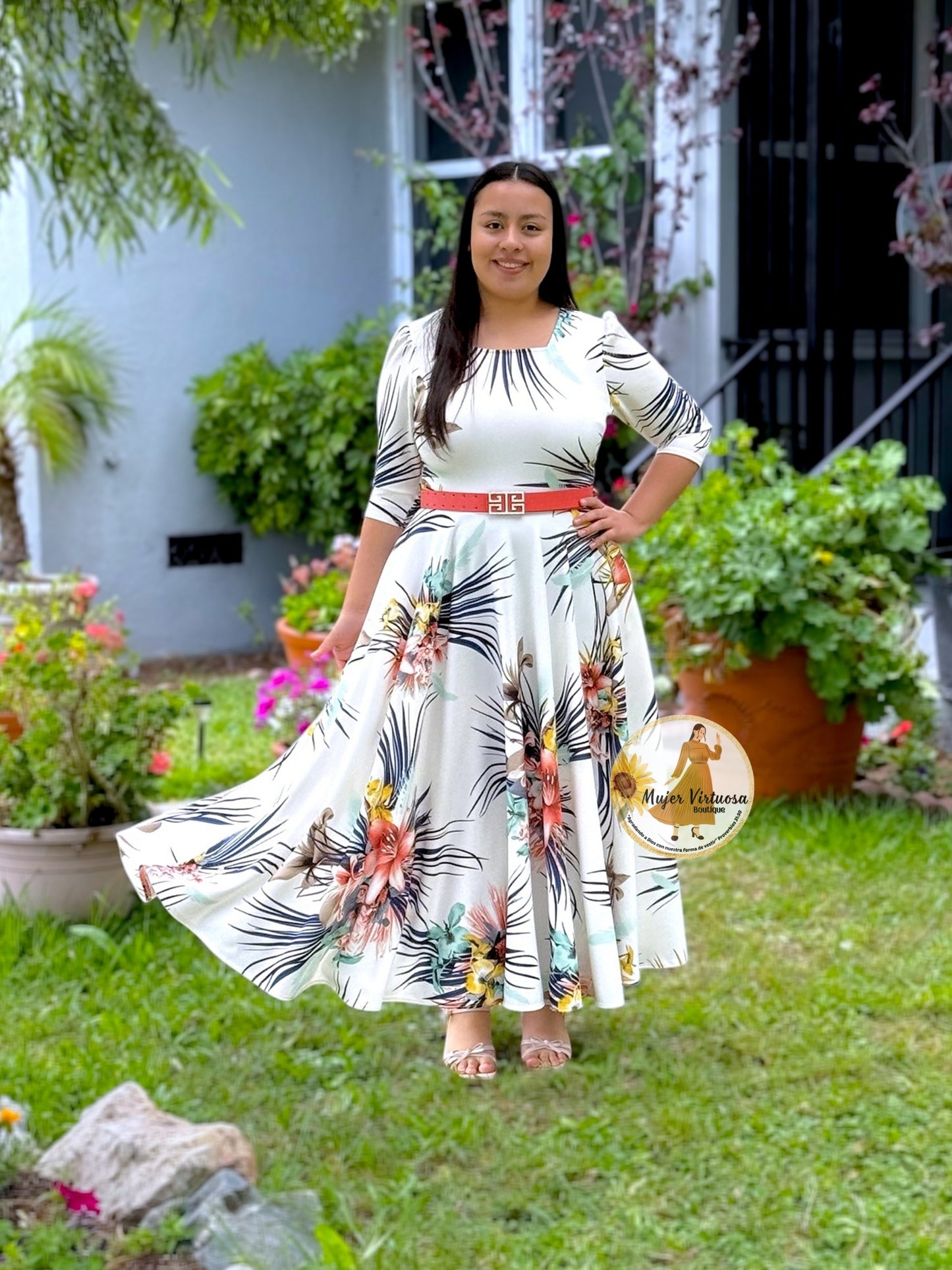 Eunice White & Lilies Flowers Dress