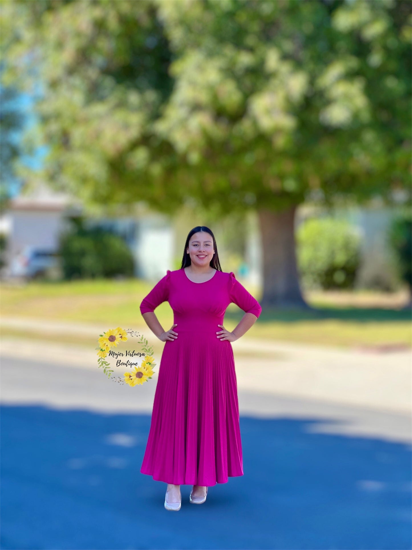 Cristel Fucsia Pleated Dress