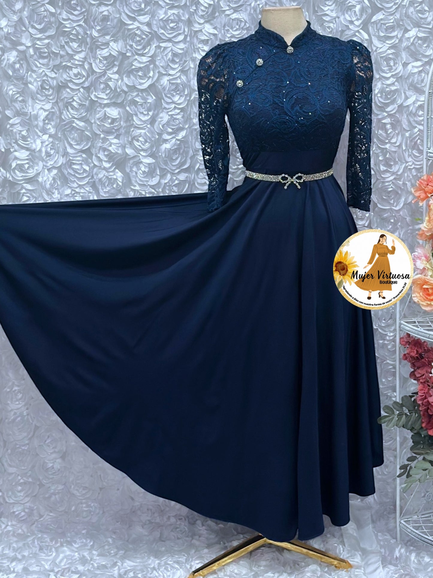 Ivana Navy Blue Lace Dress