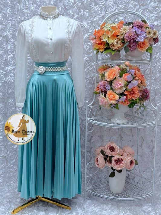 Aqua Blue Pleated Skirt