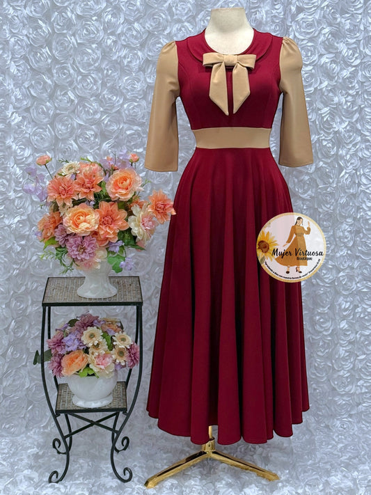 Agatha Burgundy/Mocha Sailor Dress