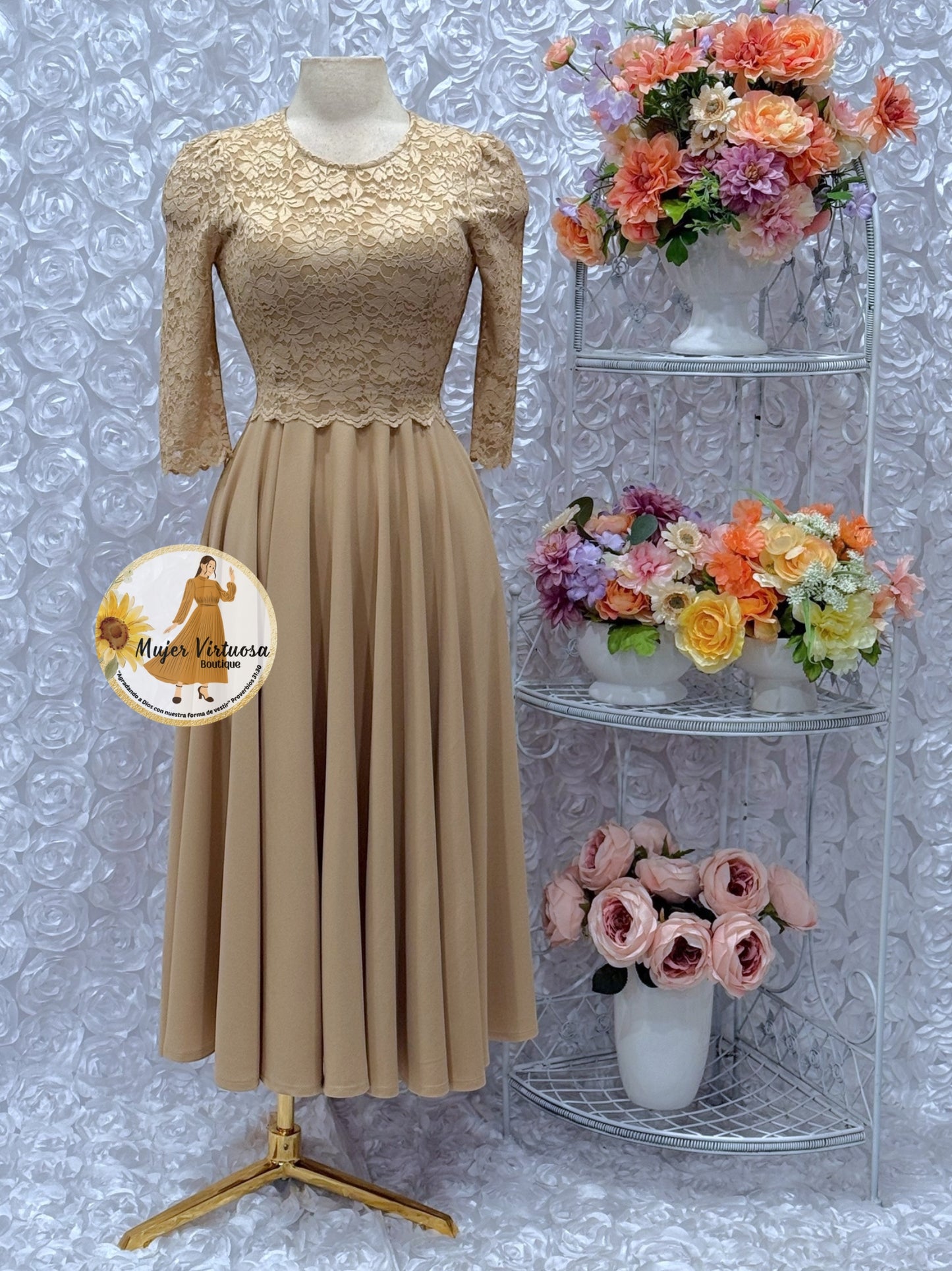 Lisa Khaki Lace Top Dress